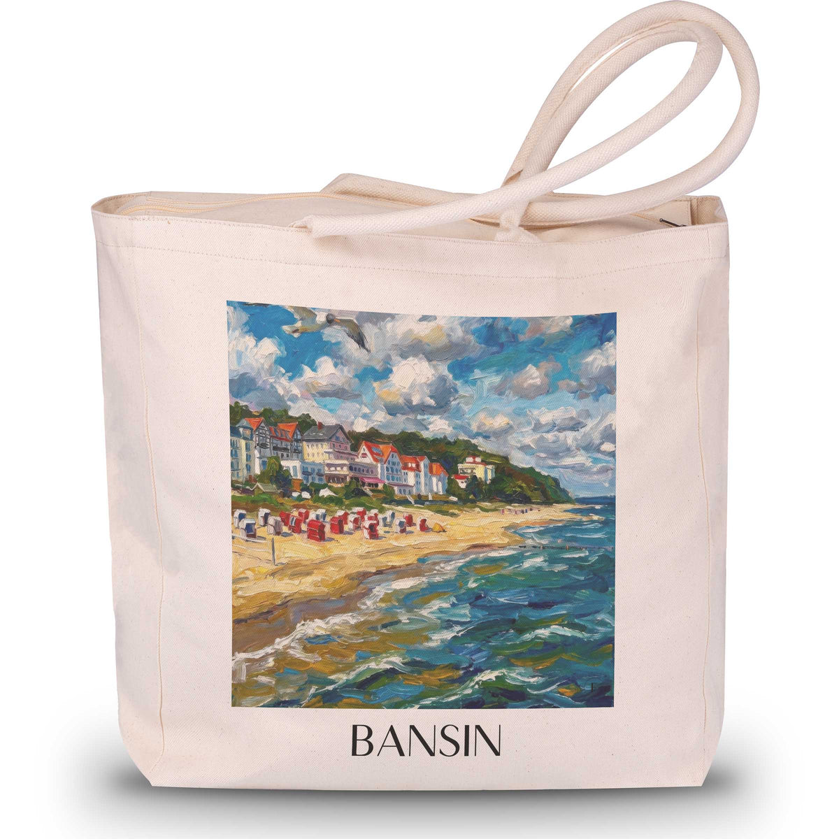 Bansin Shopping Tasche - Usedom - Deutschland Tote Bag - Einkaufstasche im Ölgemälde Stil - favplace