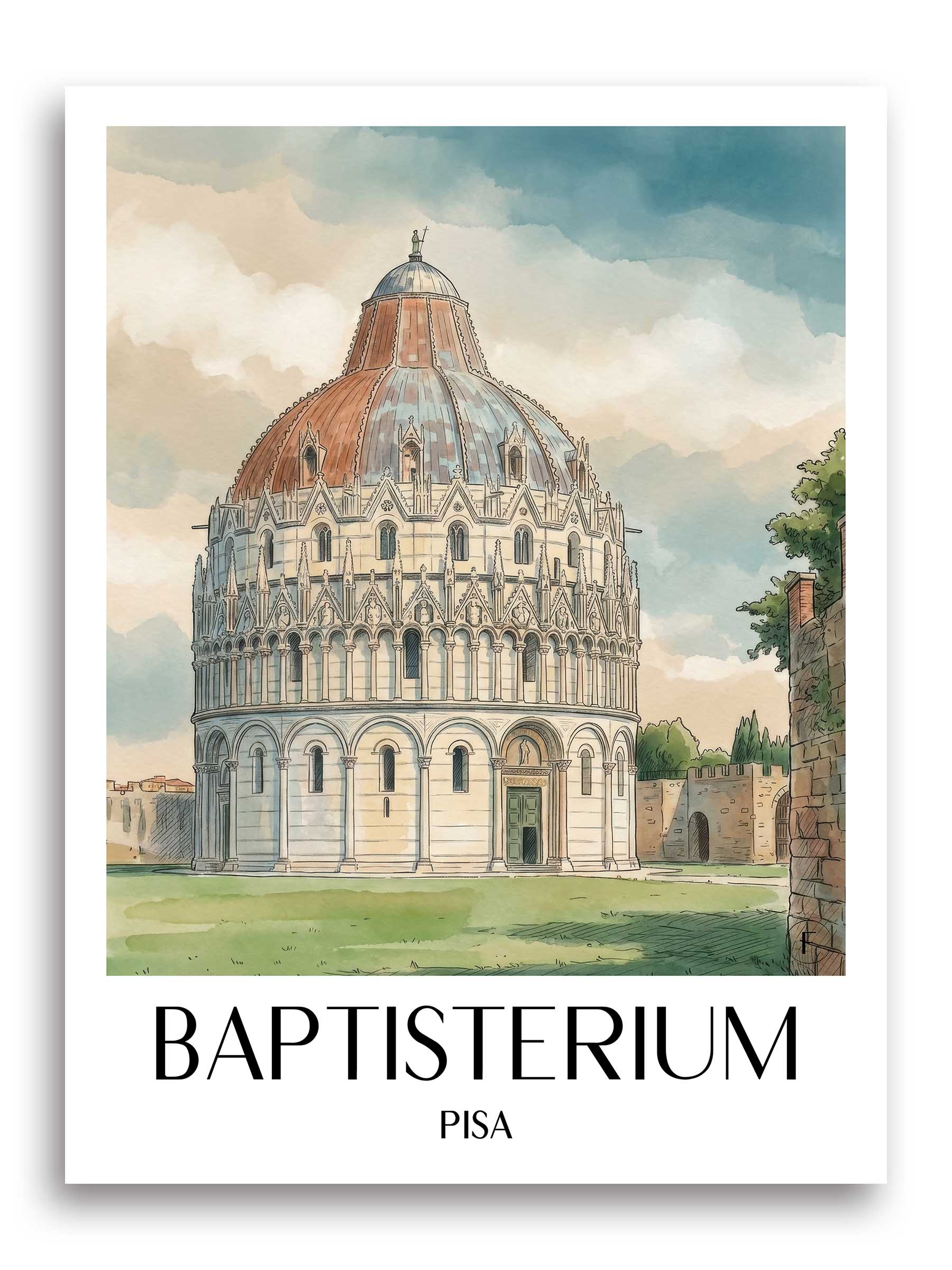 baptisterium-pisa-italien-poster-aquarell
