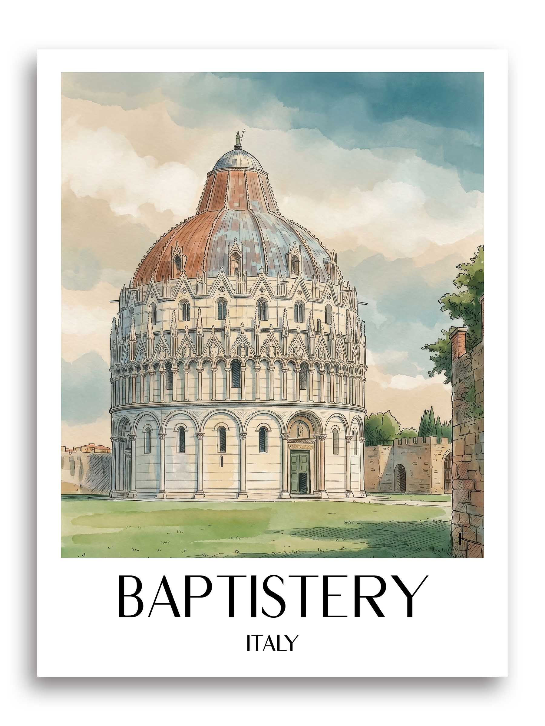 Baptisterium Poster - Pisa - Italien Kunstdruck - Aquarell von A4 bis A1 - favplace