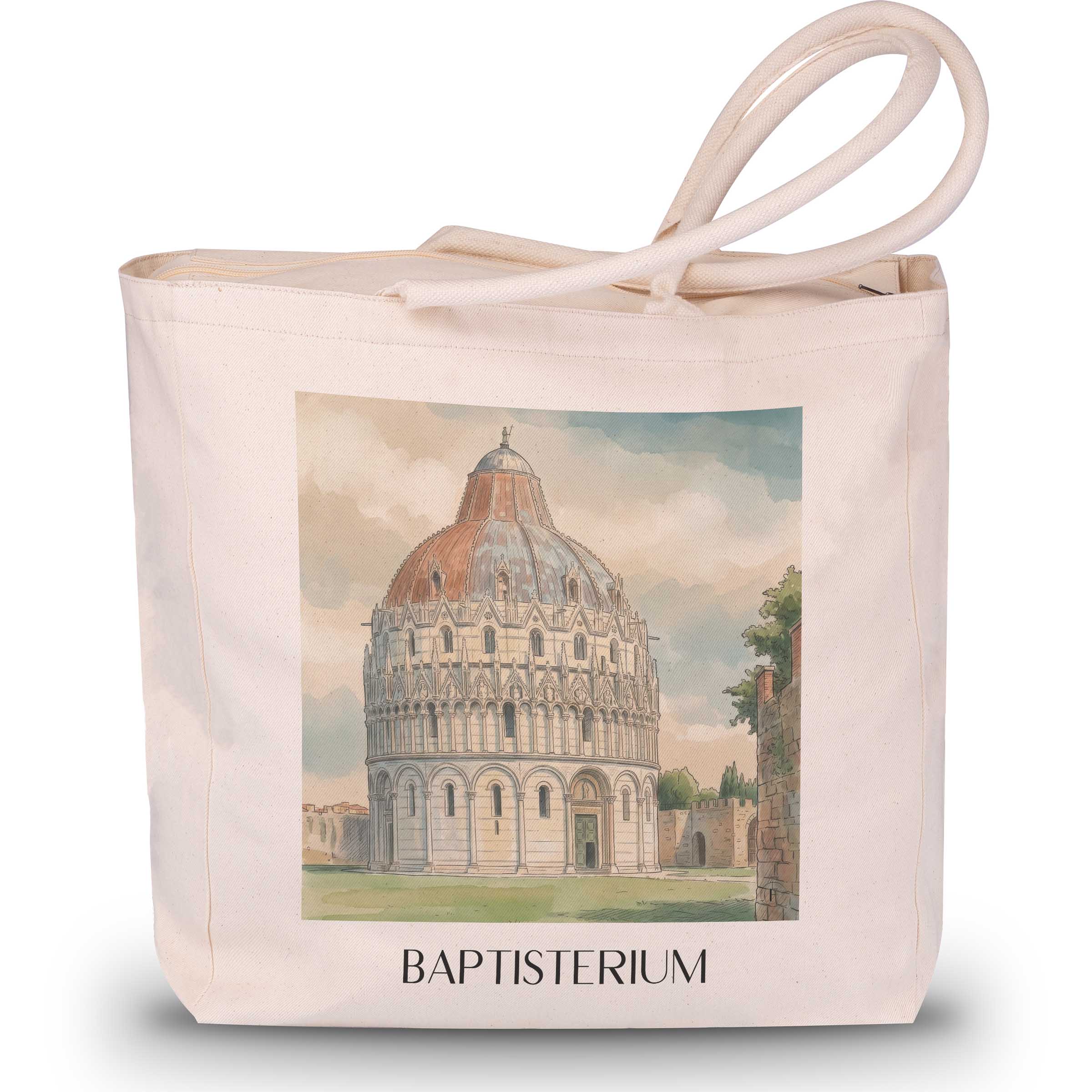 baptisterium-pisa-italien-einkaufstasche-aquarell