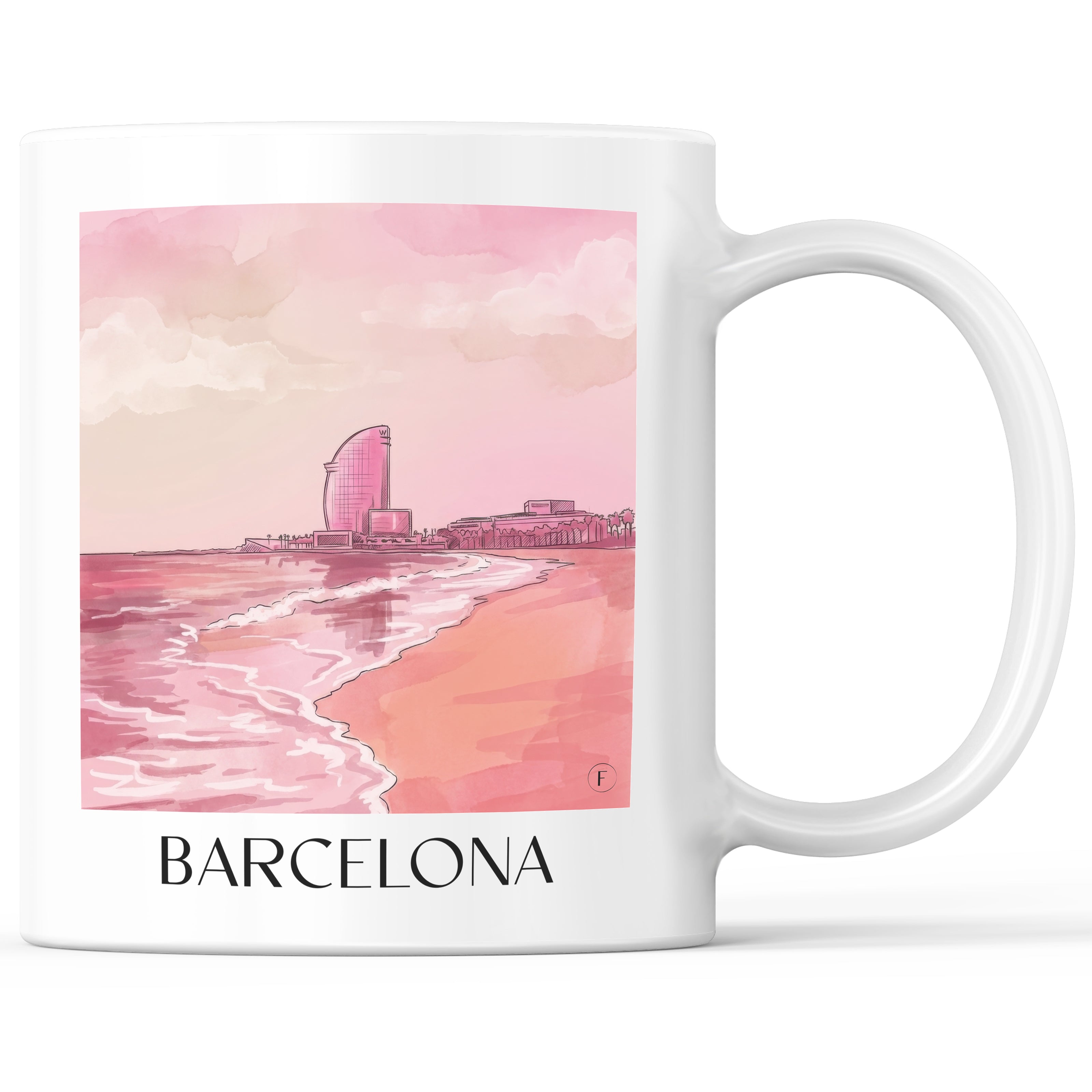 Barcelona Kaffeebecher - Spanien - Spanien Becher - Kaffeetasse im Aquarell Pink Stil - favplace