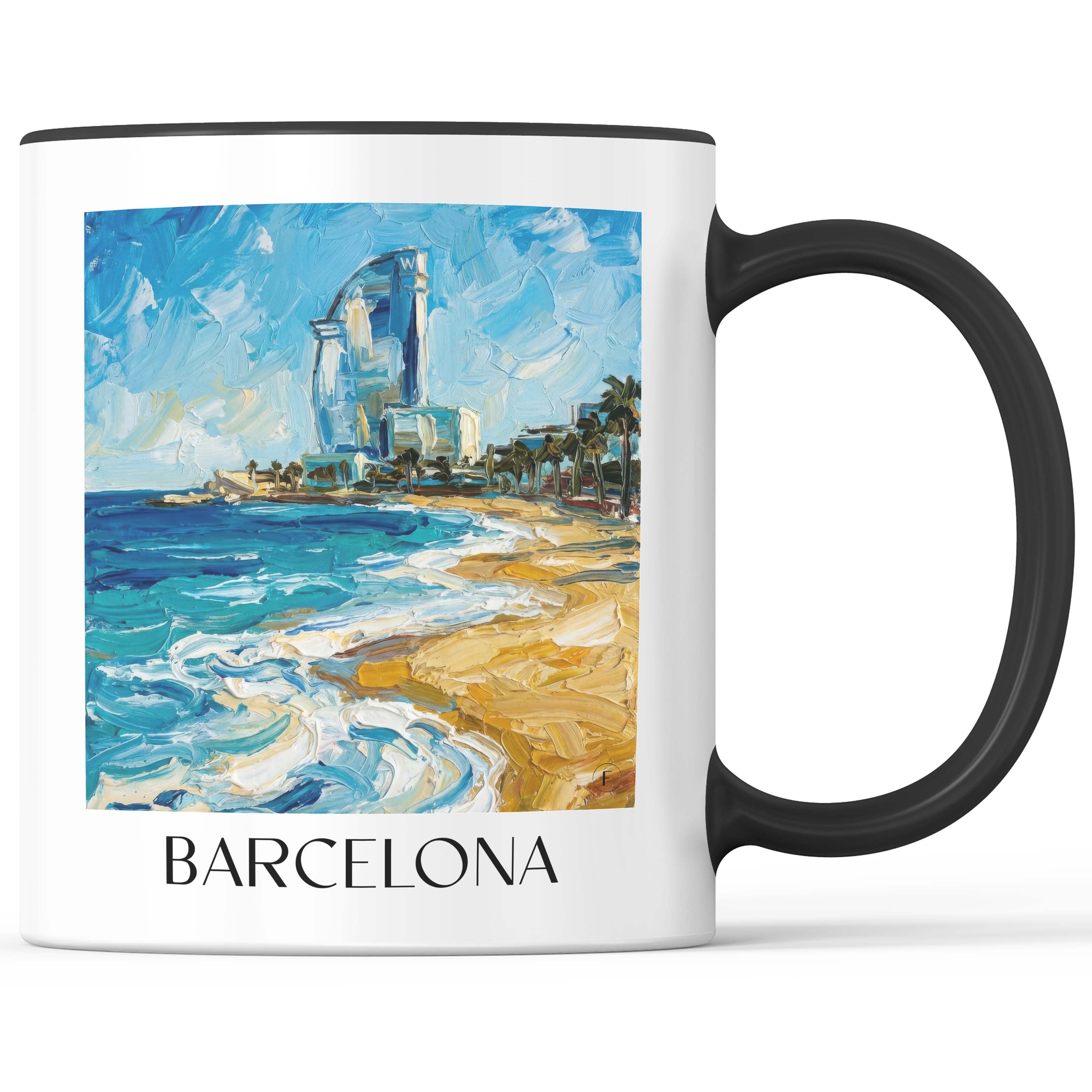 Barcelona Kaffeebecher - Spanien - Spanien Becher - Kaffeetasse im Ölgemälde Stil - favplace