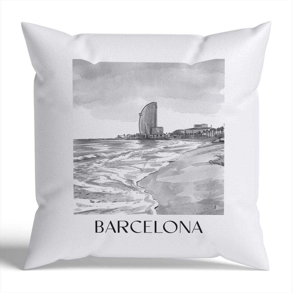 Barcelona Kissenhülle - Zierkissen Bezug - Spanien - Spanien Kissen bzw. Kissenbezug im Aquarell Schwarz-Weiß Stil - favplace