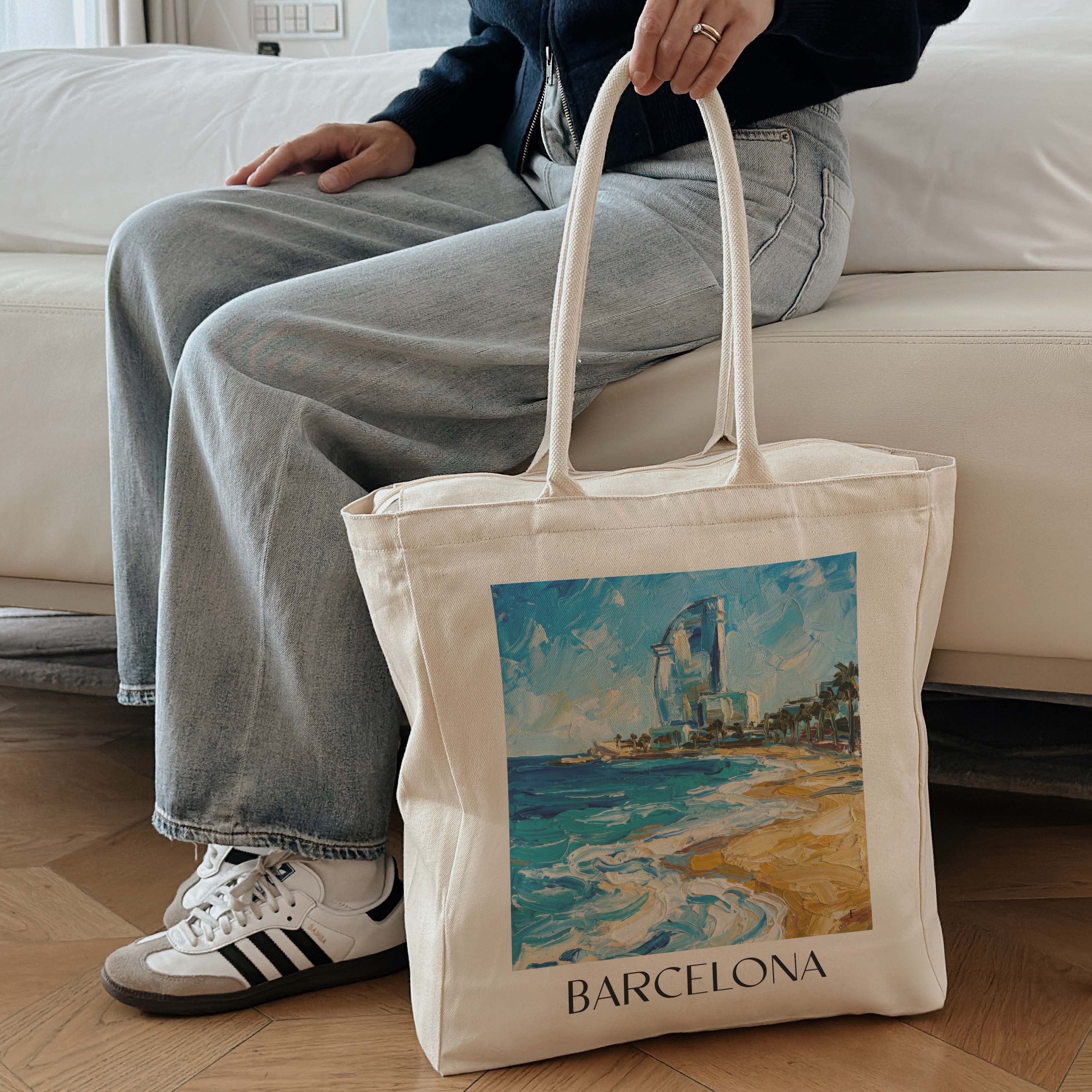 barcelona-spanien-spanien-einkaufstasche-oil-painting-oelgemaelde
