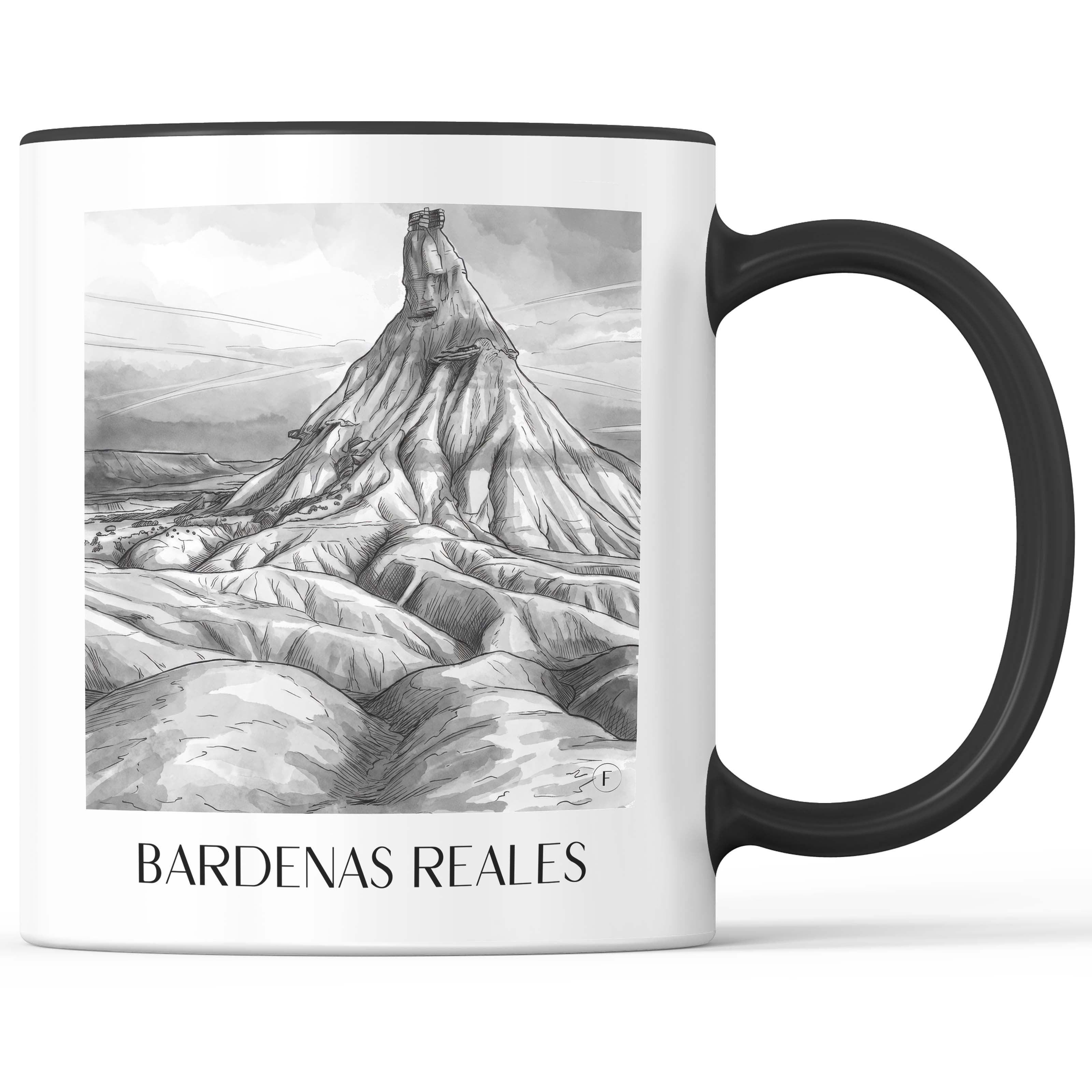 bardenas-reales-spanien-spanien-kaffeebecher-aquarell-schwarz-weiss