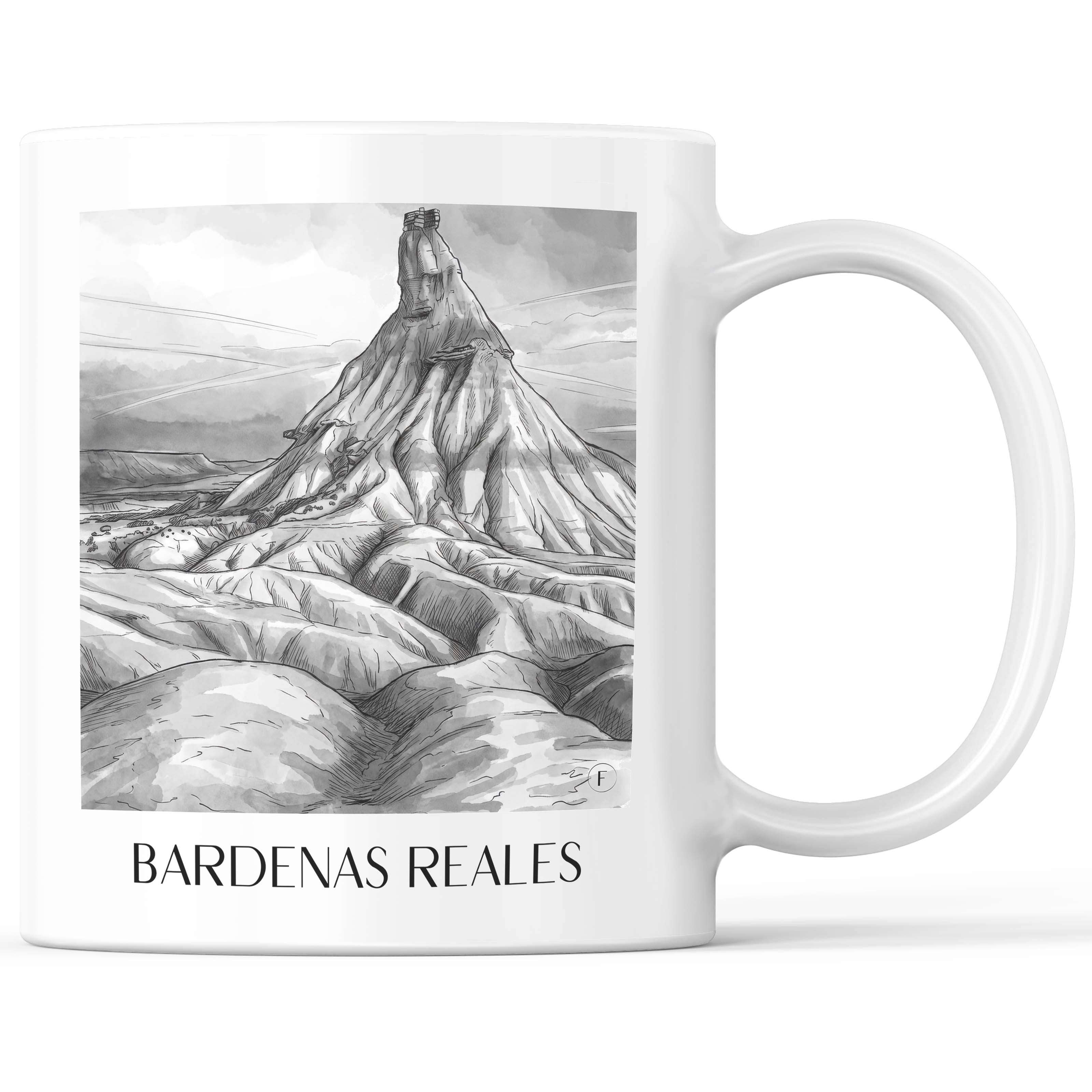 Bardenas Reales Kaffeebecher - Spanien - Spanien Becher - Kaffeetasse im Aquarell Schwarz-Weiß Stil - favplace