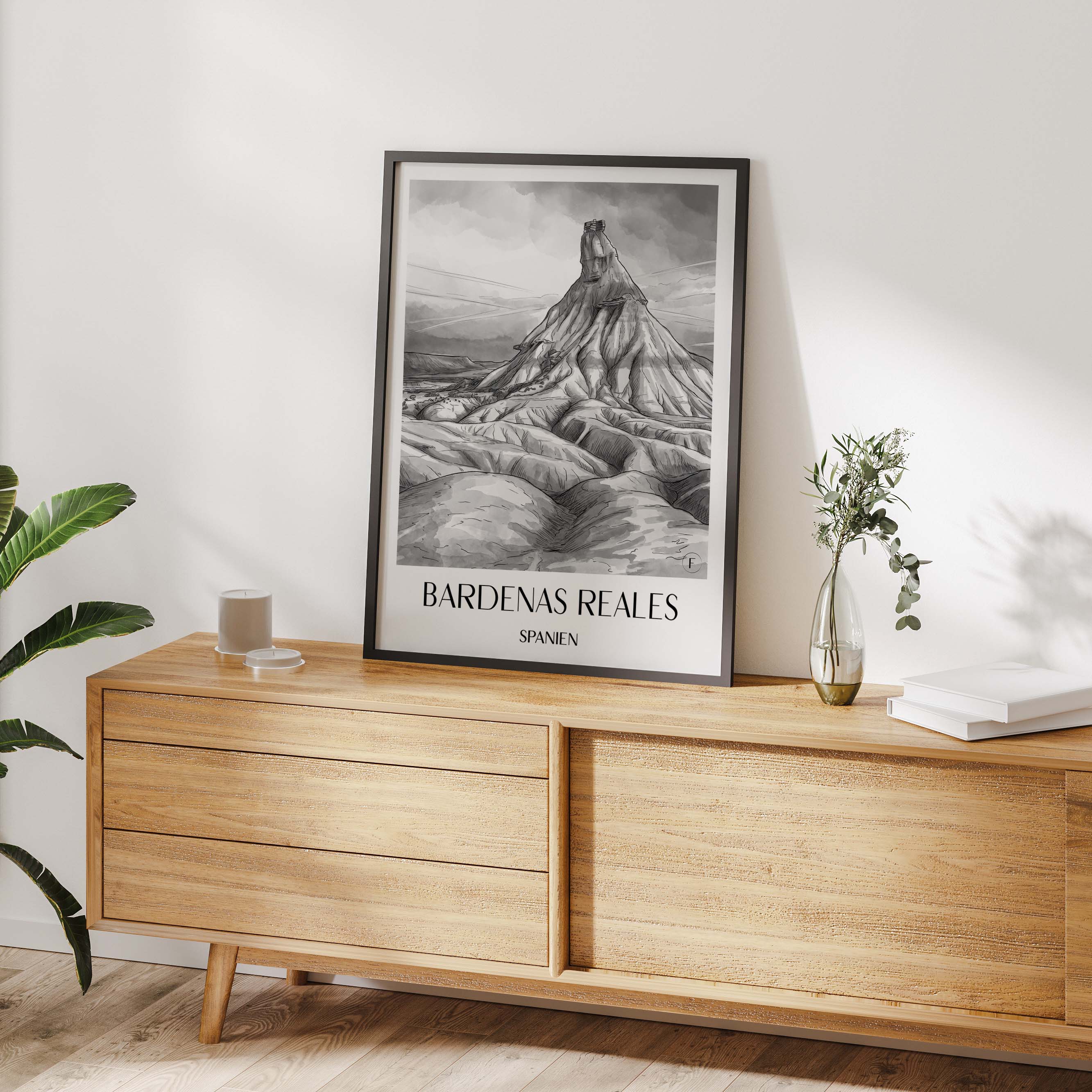 bardenas-reales-spanien-spanien-poster-aquarell-schwarz-weiss