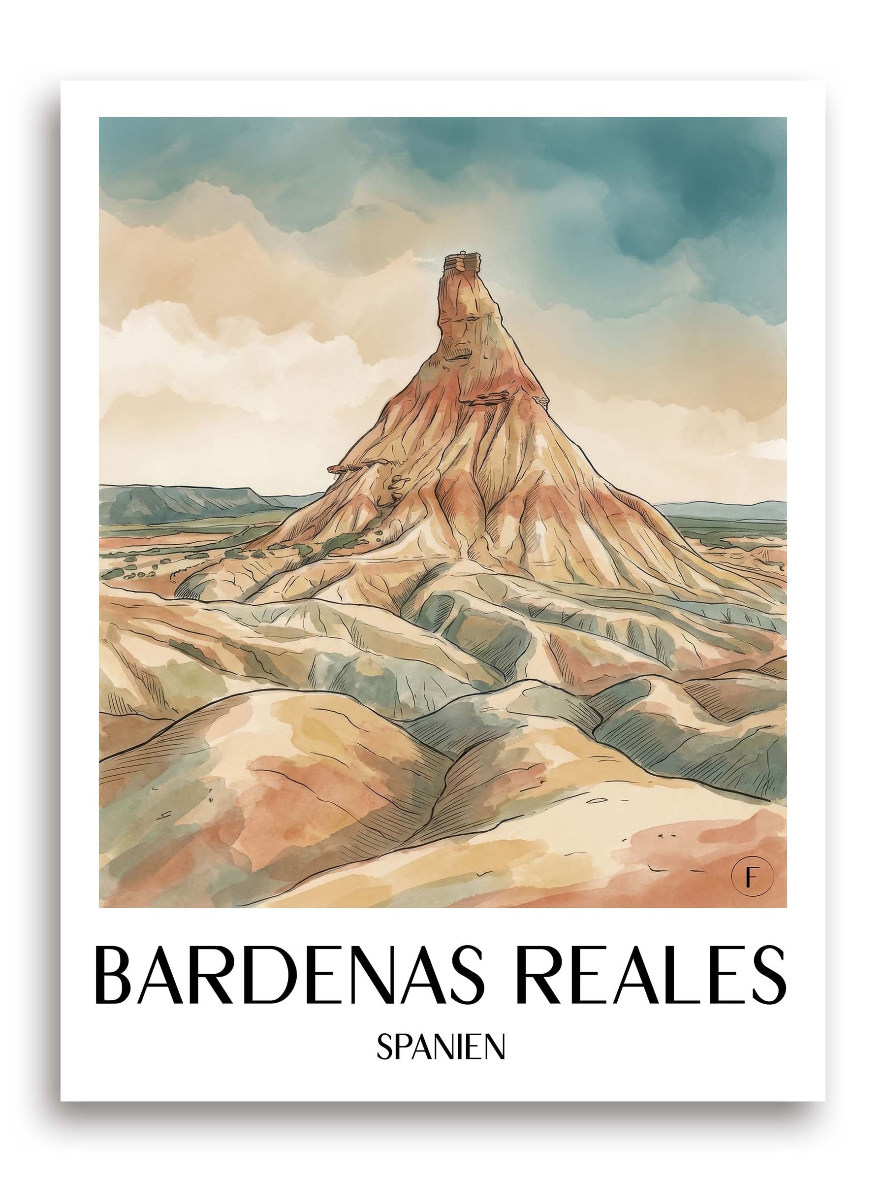 bardenas-reales-spanien-spanien-poster-aquarell