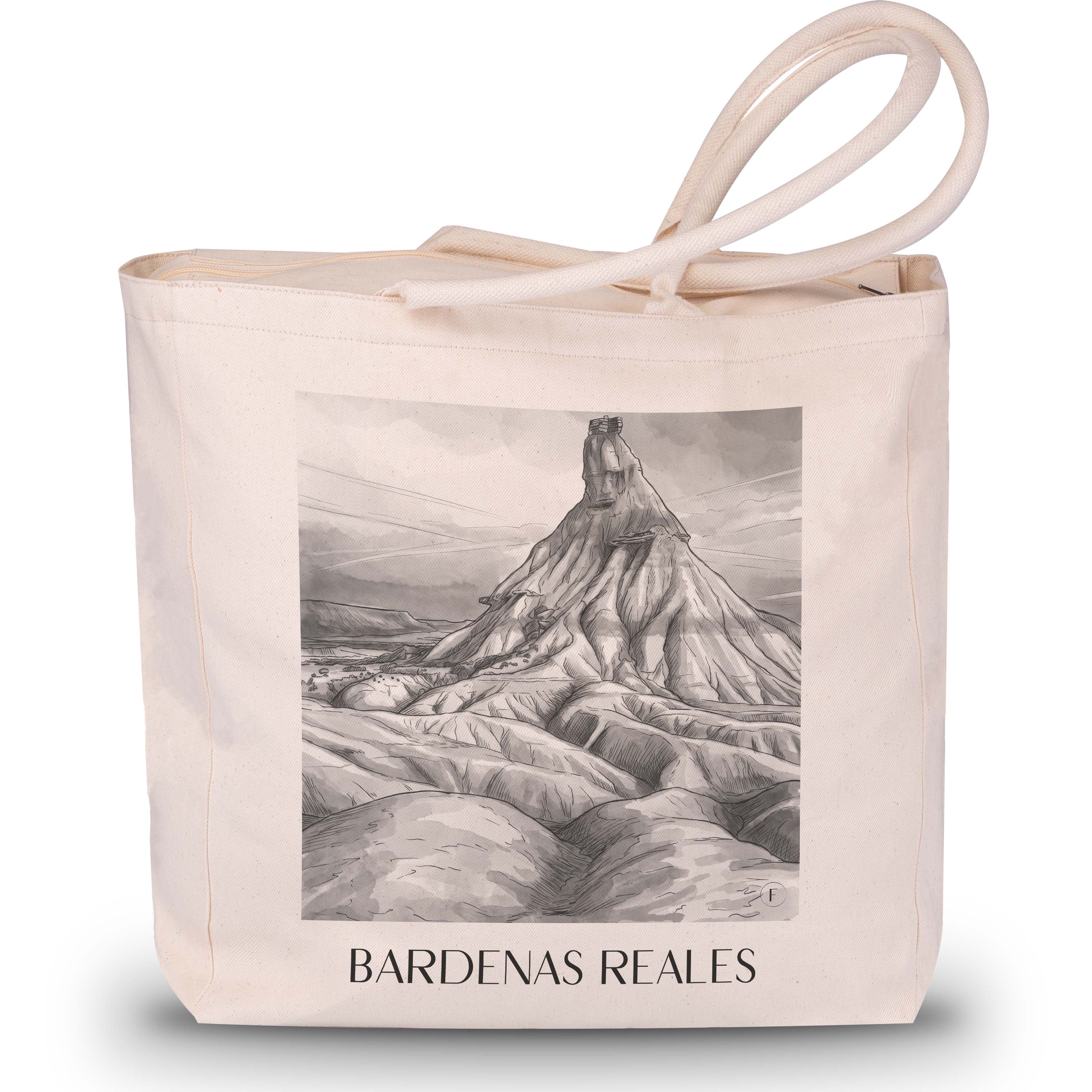 Bardenas Reales Shopping Tasche - Spanien - Spanien Tote Bag - Einkaufstasche im Aquarell Schwarz-Weiß Stil - favplace