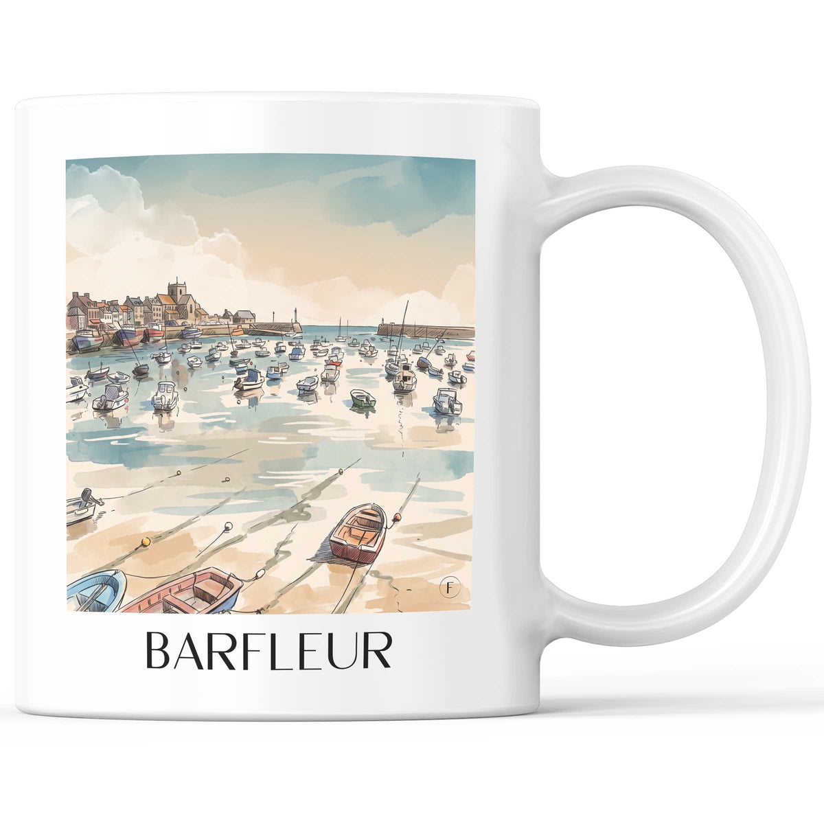 Barfleur Kaffeebecher - Cotentin - Frankreich Becher - Kaffeetasse im Aquarell Stil
