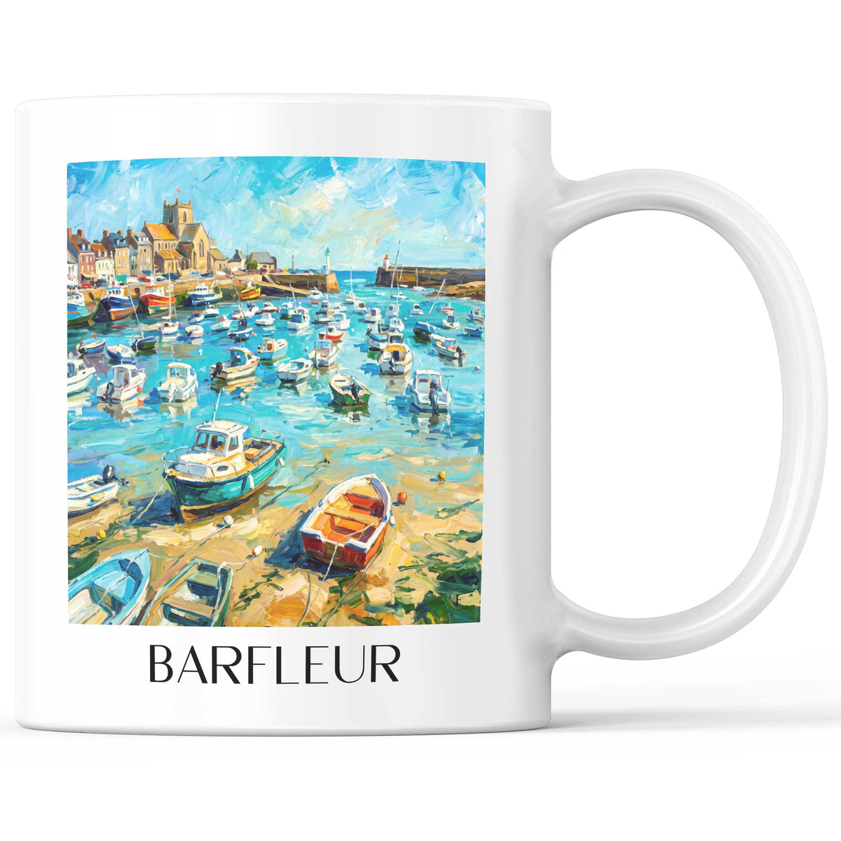 Barfleur Kaffeebecher - Cotentin - Frankreich Becher - Kaffeetasse im Ölgemälde Stil - favplace
