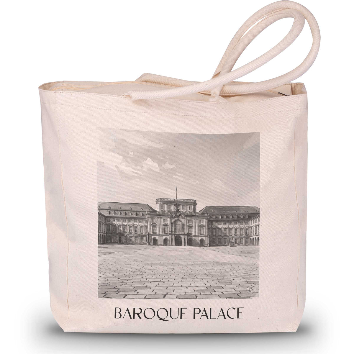 Barockschloss Shopping Tasche - Mannheim - Deutschland Tote Bag - Einkaufstasche im Aquarell Schwarz-Weiß Stil - favplace