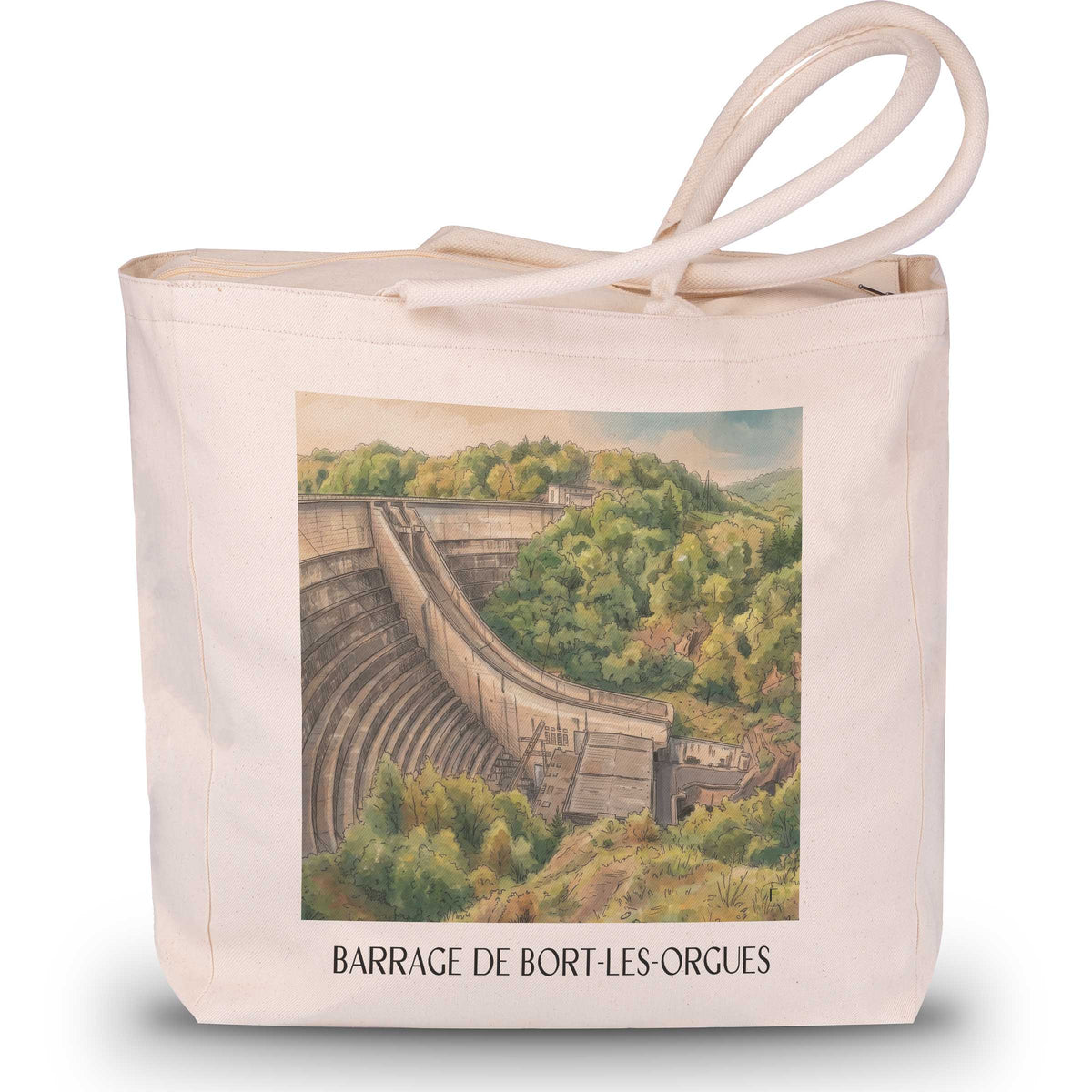 barrage-de-bort-les-orgues-corrèze-frankreich-einkaufstasche-aquarell
