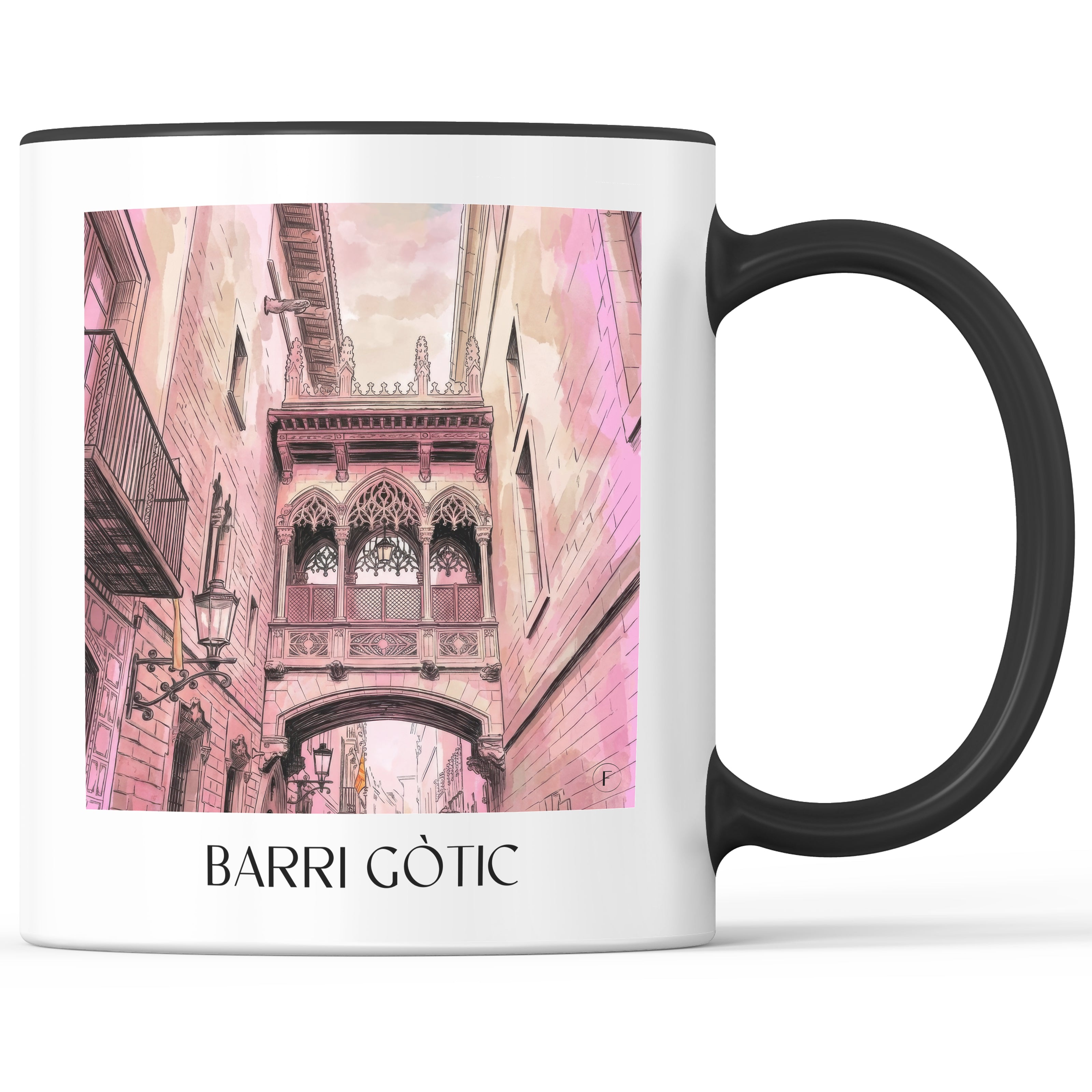 barri-gòtic-barcelona-spanien-kaffeebecher-aquarell-pink-rosa