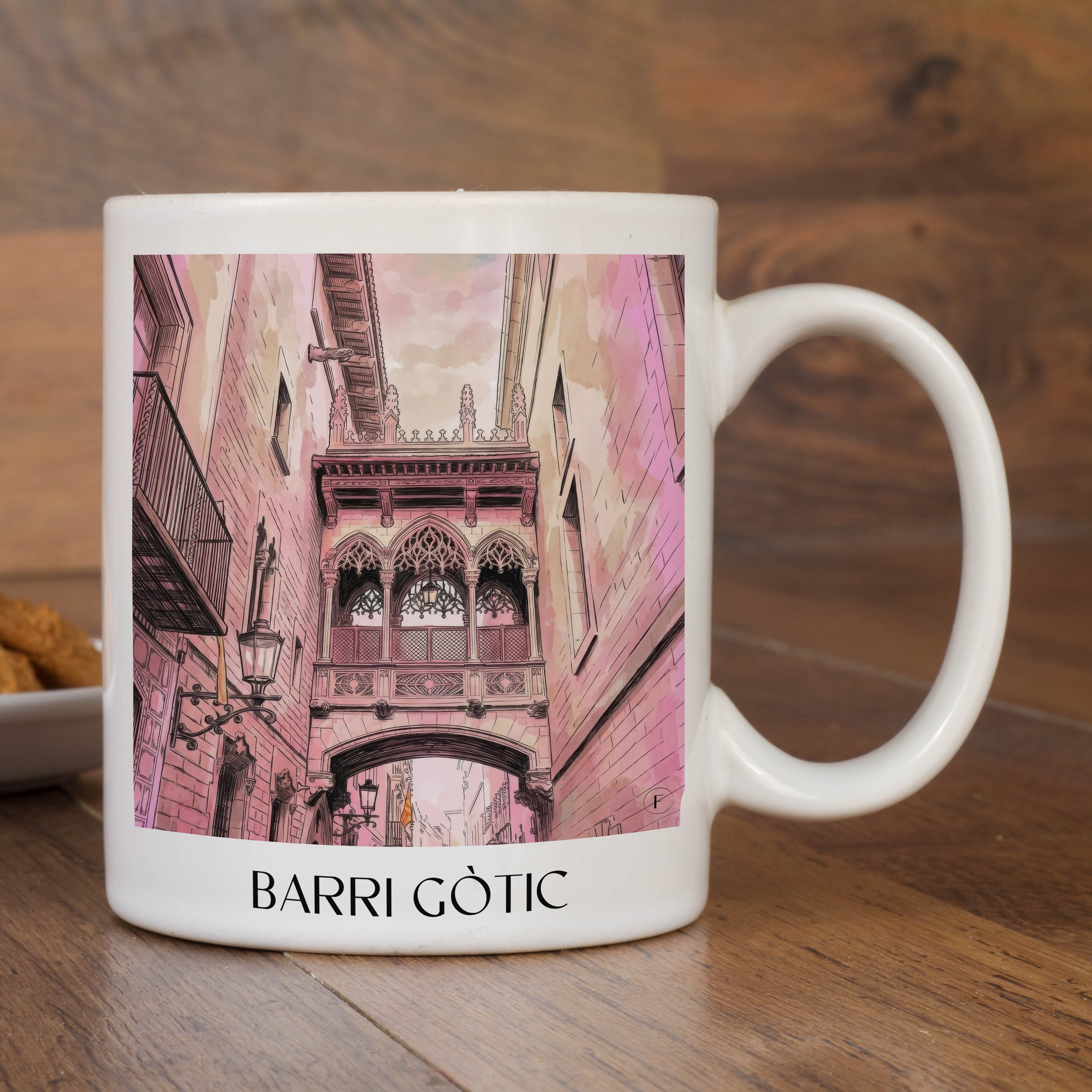barri-gòtic-barcelona-spanien-kaffeebecher-aquarell-pink-rosa