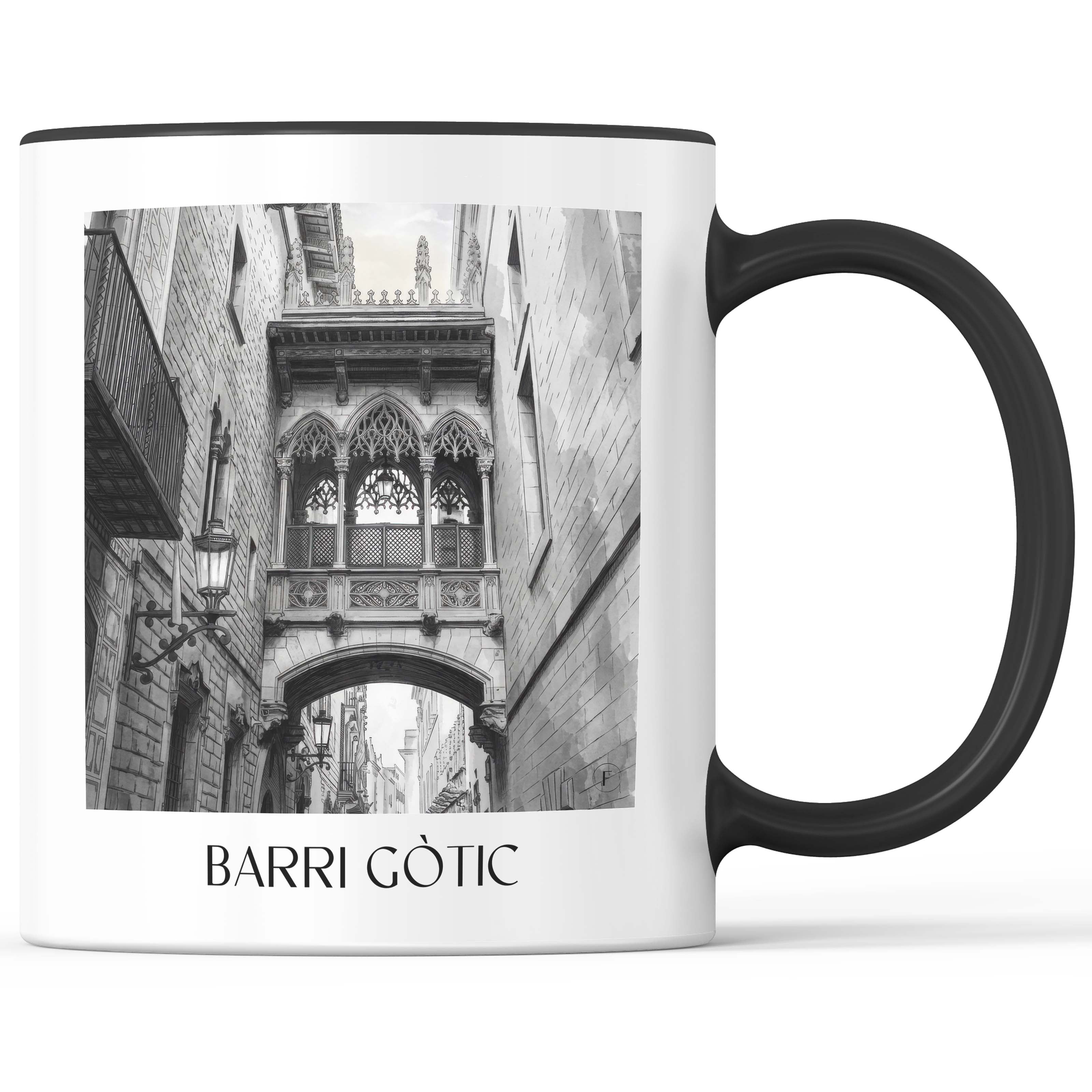 barri-gòtic-barcelona-spanien-kaffeebecher-aquarell-schwarz-weiss