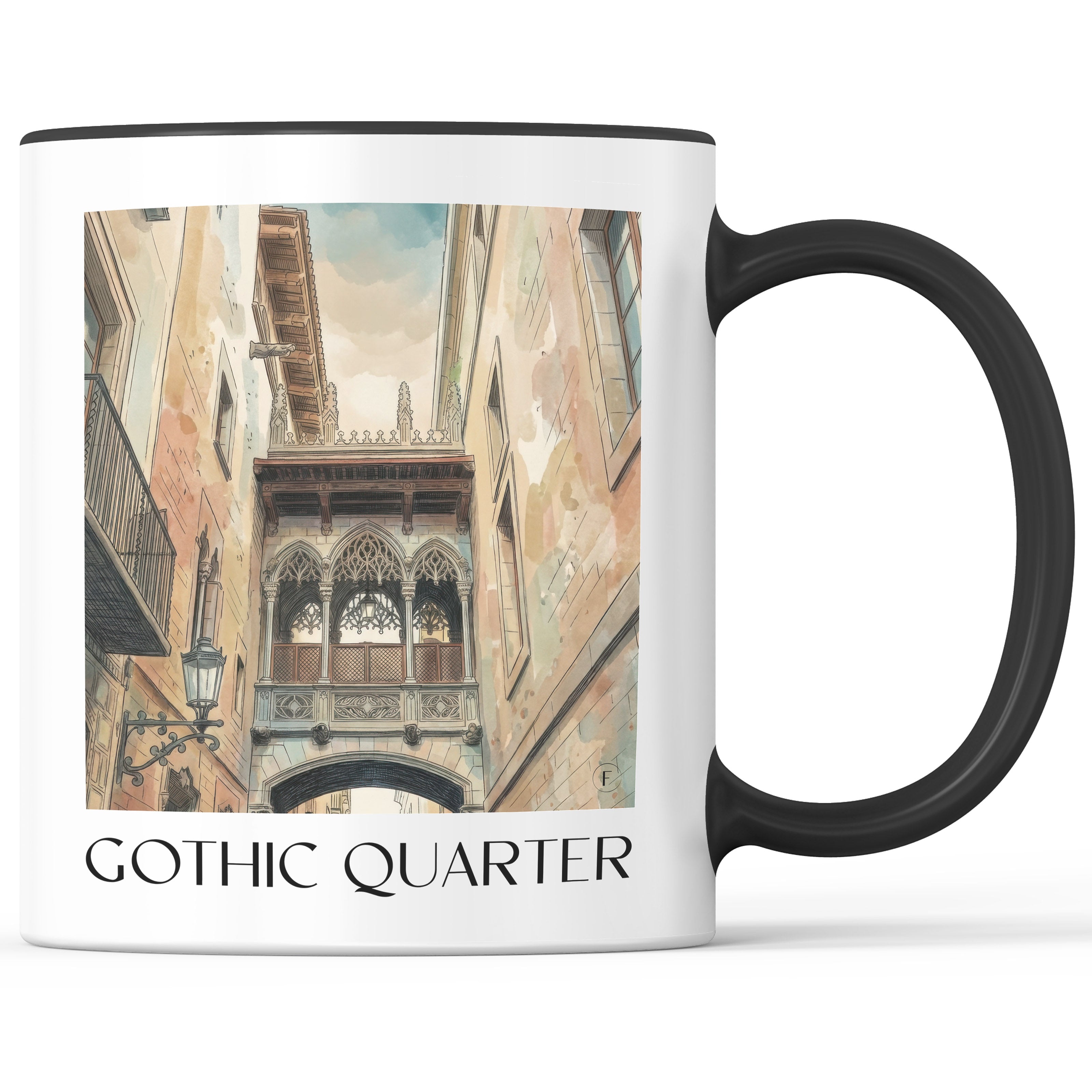 Barri Gòtic Kaffeebecher - Barcelona - Spanien Becher - Kaffeetasse im Aquarell Stil - favplace