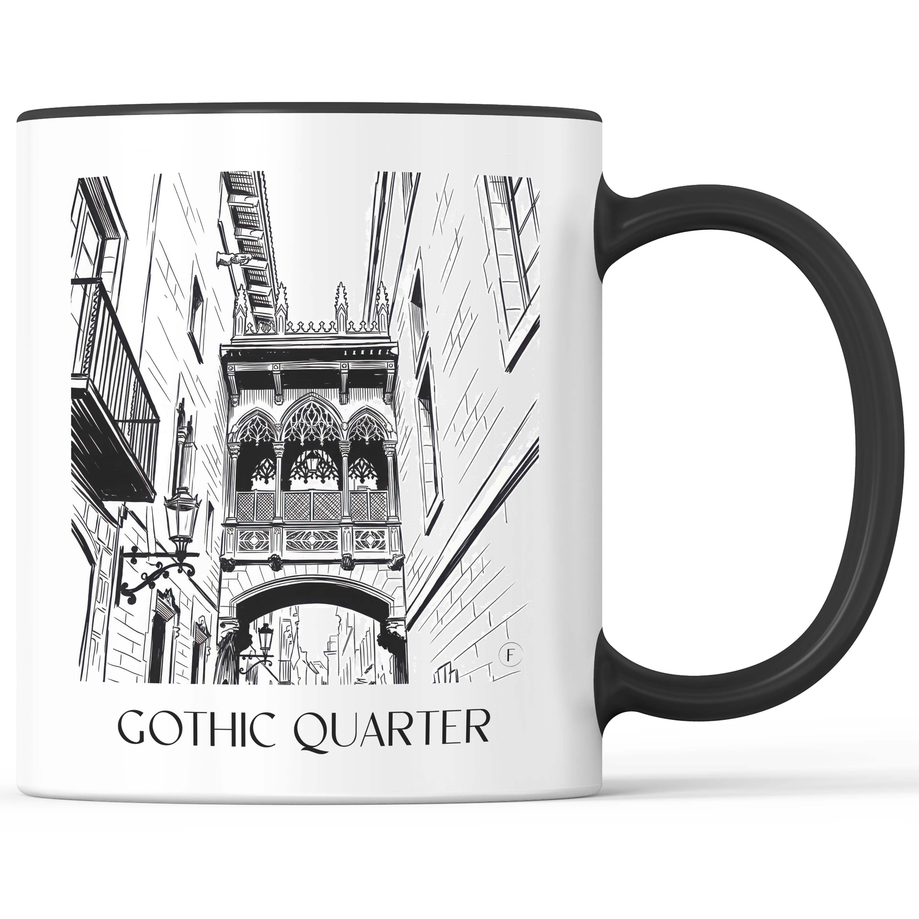 Barri Gòtic Kaffeebecher - Barcelona - Spanien Becher - Kaffeetasse im Skizze Stil - favplace