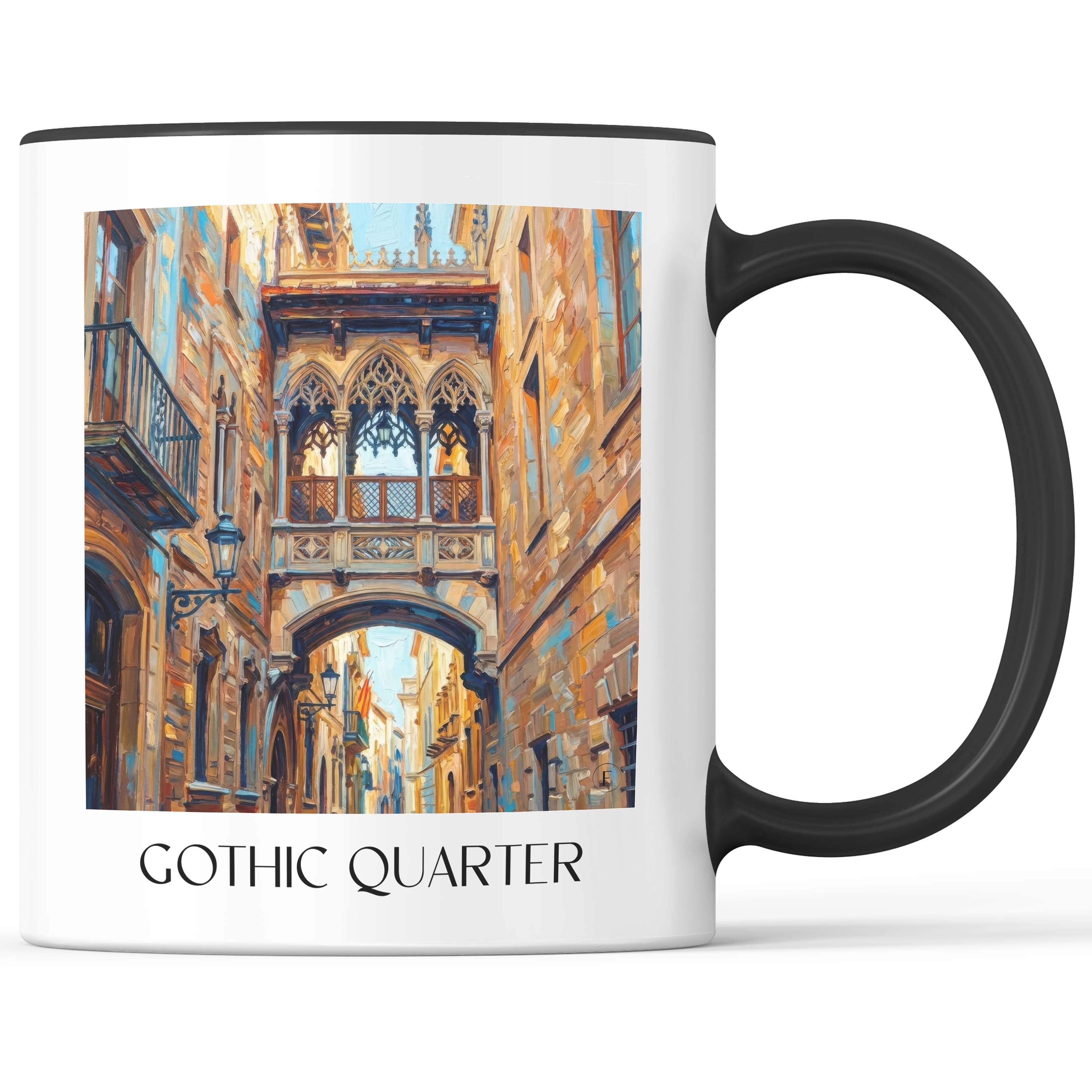 Barri Gòtic Kaffeebecher - Barcelona - Spanien Becher - Kaffeetasse im Ölgemälde Stil - favplace