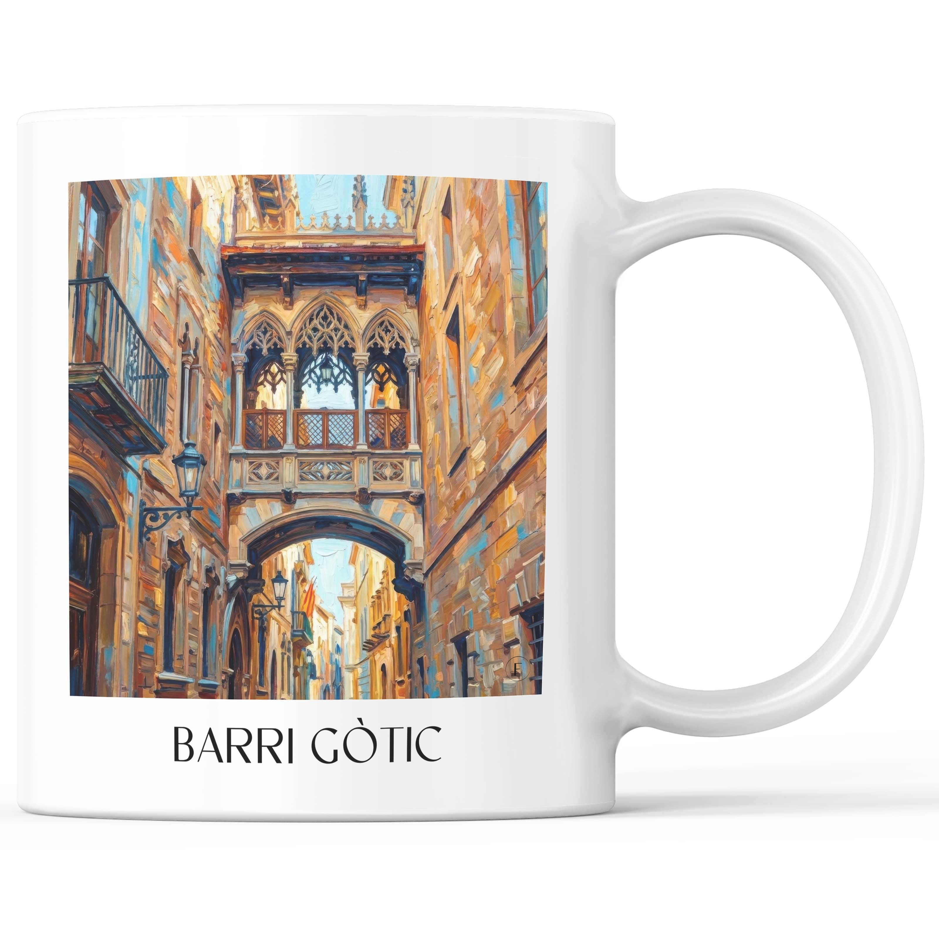 Barri Gòtic Kaffeebecher - Barcelona - Spanien Becher - Kaffeetasse im Ölgemälde Stil - favplace