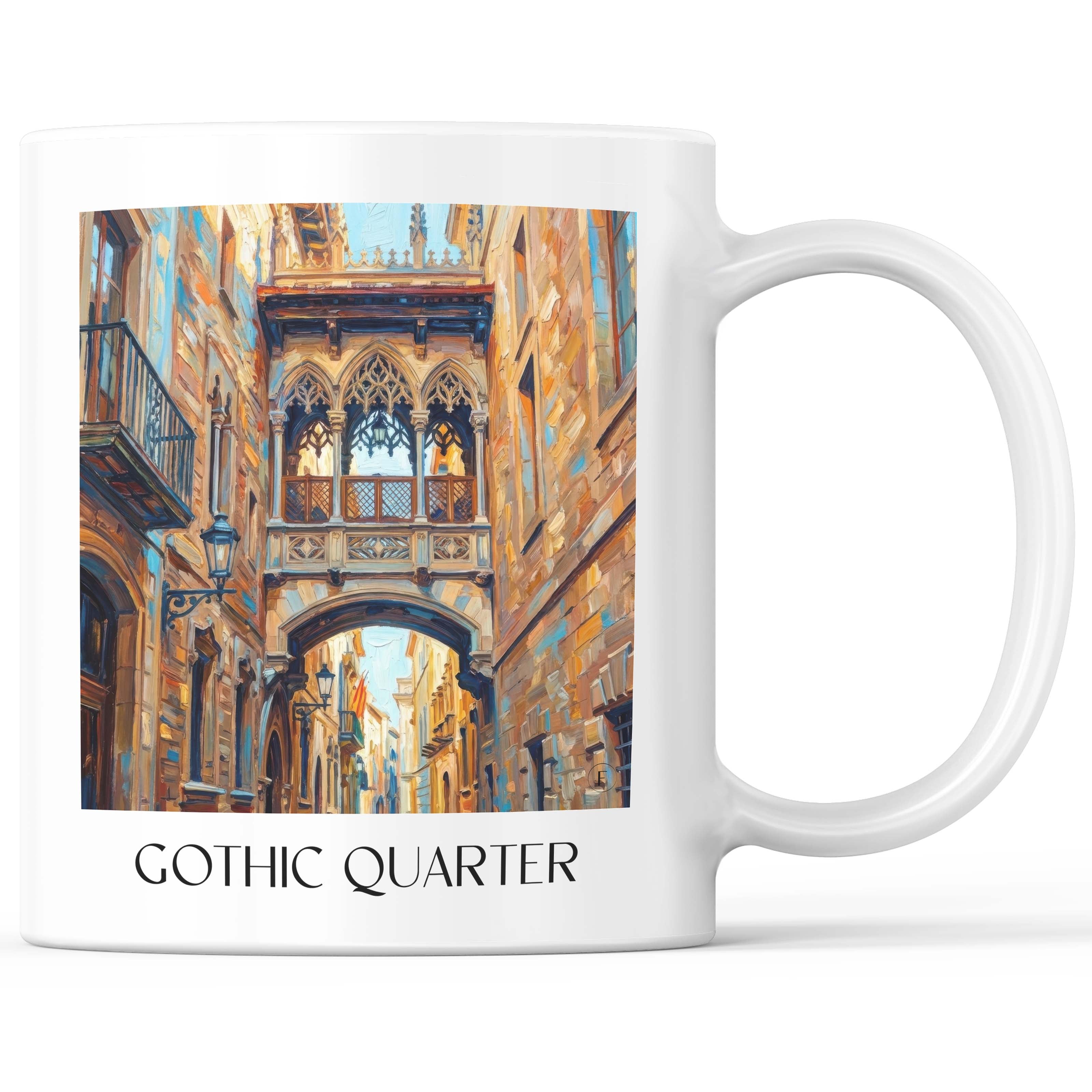 Barri Gòtic Kaffeebecher - Barcelona - Spanien Becher - Kaffeetasse im Ölgemälde Stil - favplace