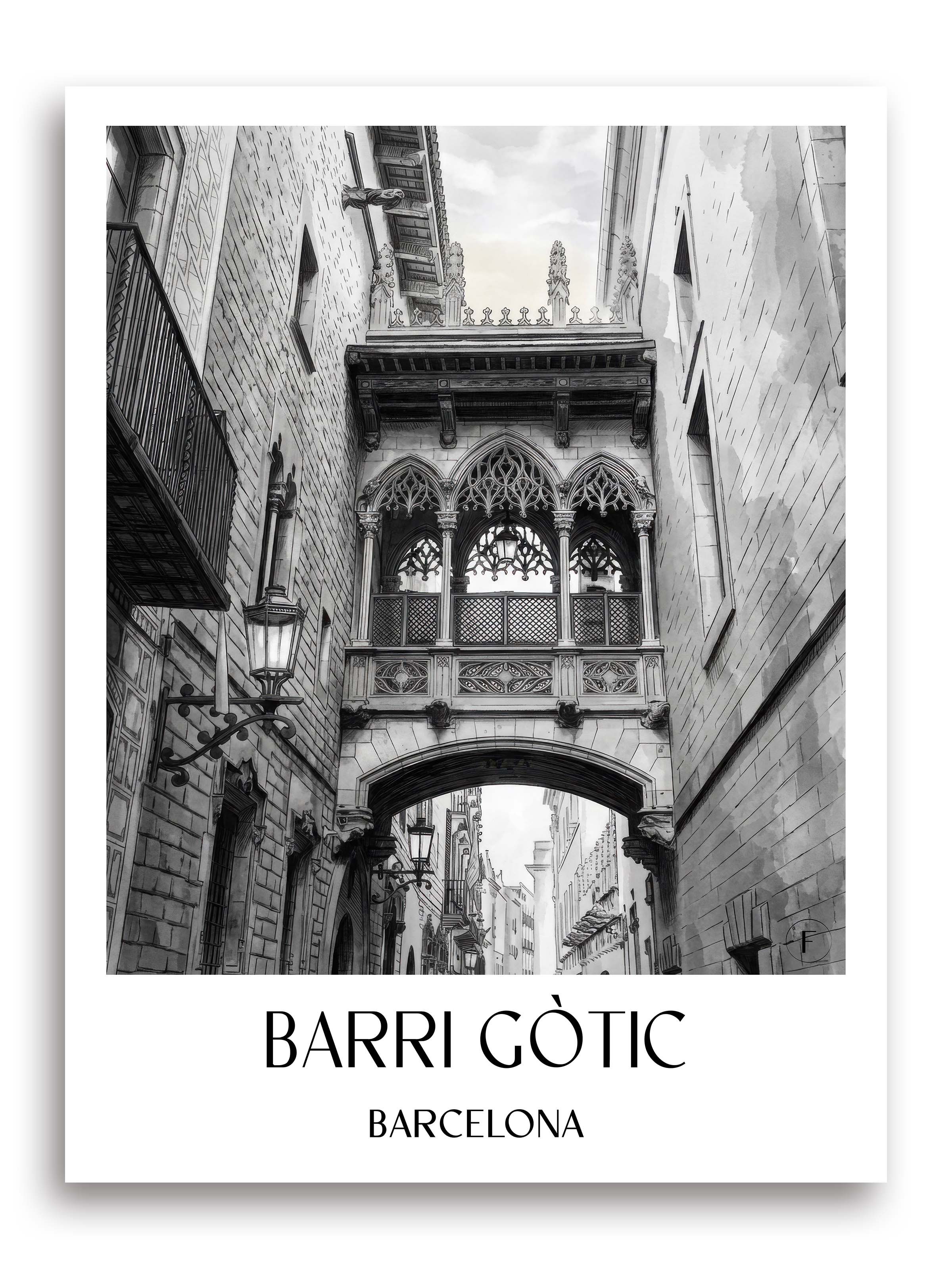 barri-gòtic-barcelona-spanien-poster-aquarell-schwarz-weiss