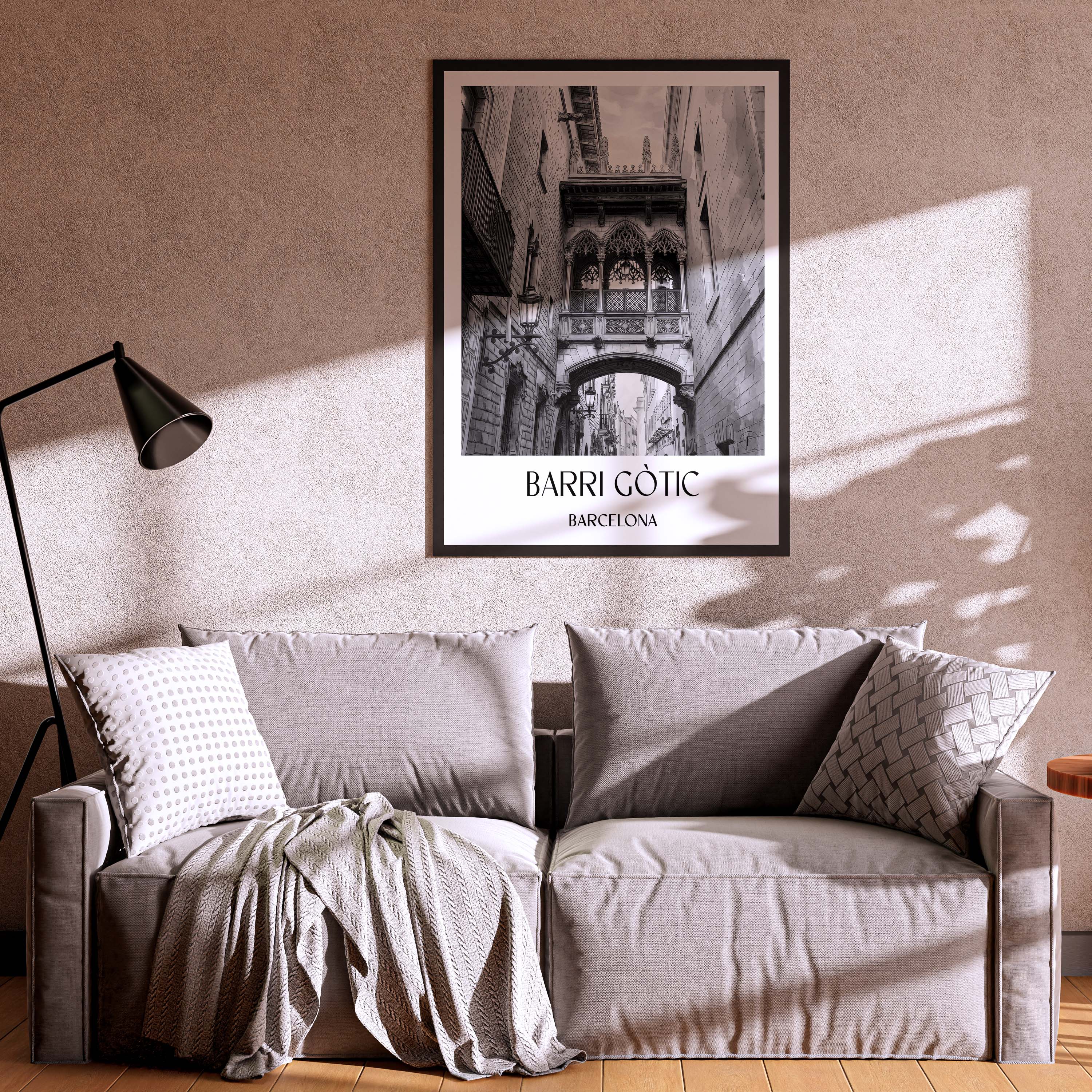 barri-gòtic-barcelona-spanien-poster-aquarell-schwarz-weiss