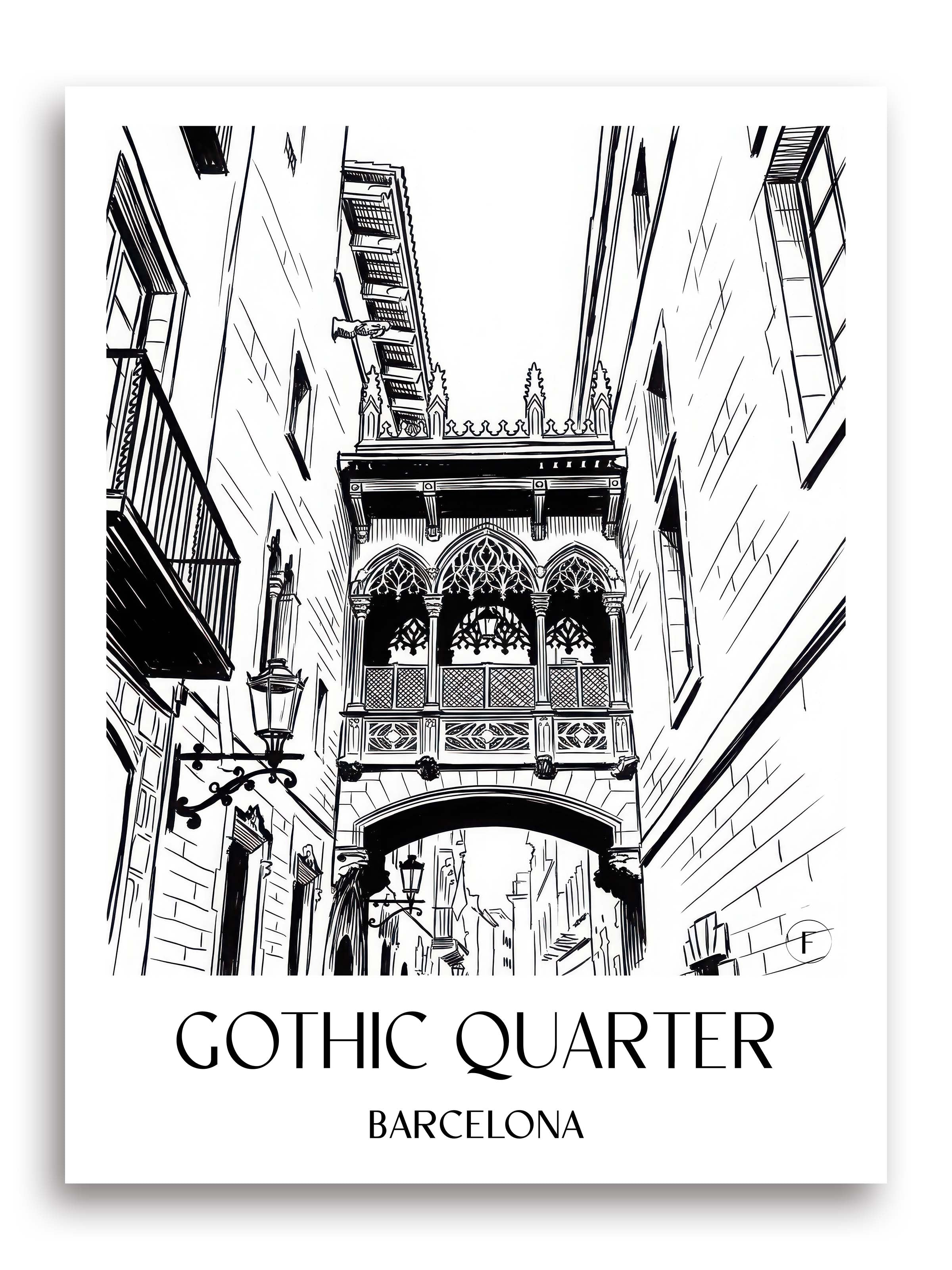 Barri Gòtic Poster - Barcelona - Spanien Kunstdruck - Skizze von A4 bis A1 - favplace