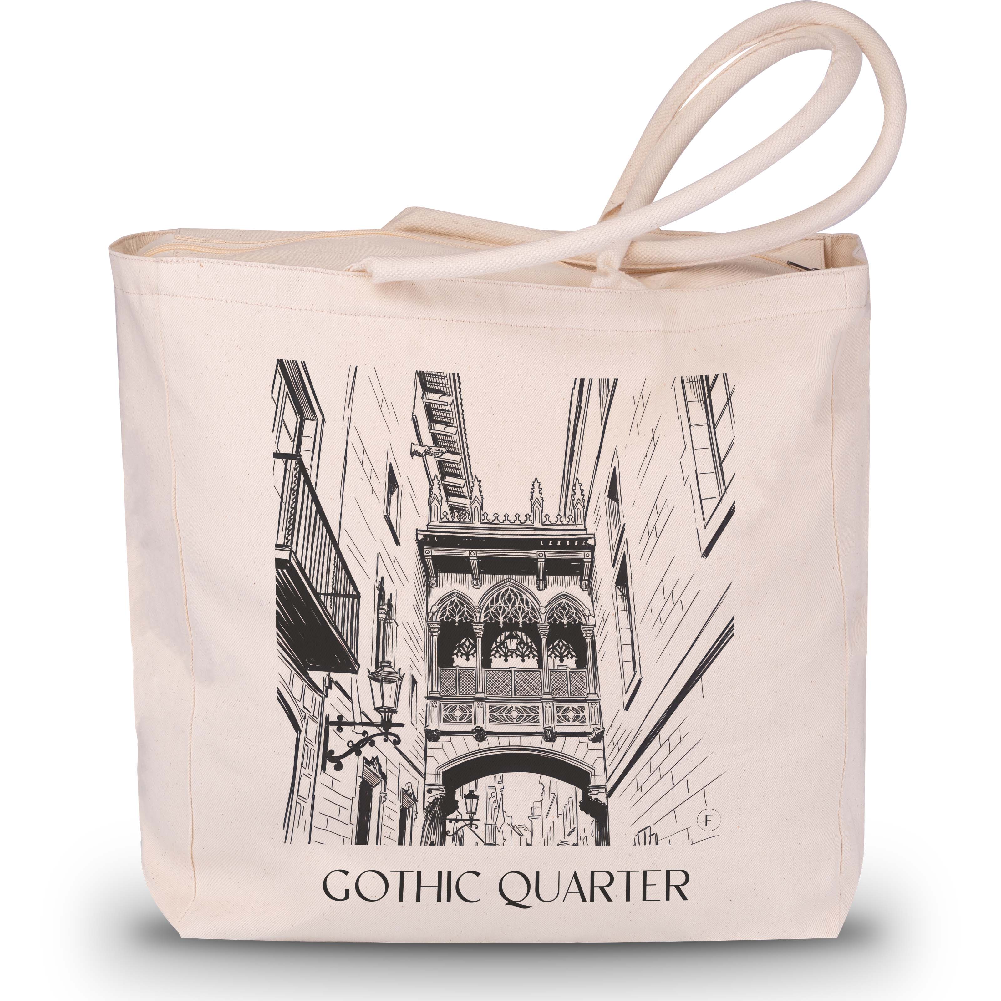 Barri Gòtic Shopping Tasche - Barcelona - Spanien Tote Bag - Einkaufstasche im Skizze Stil - favplace