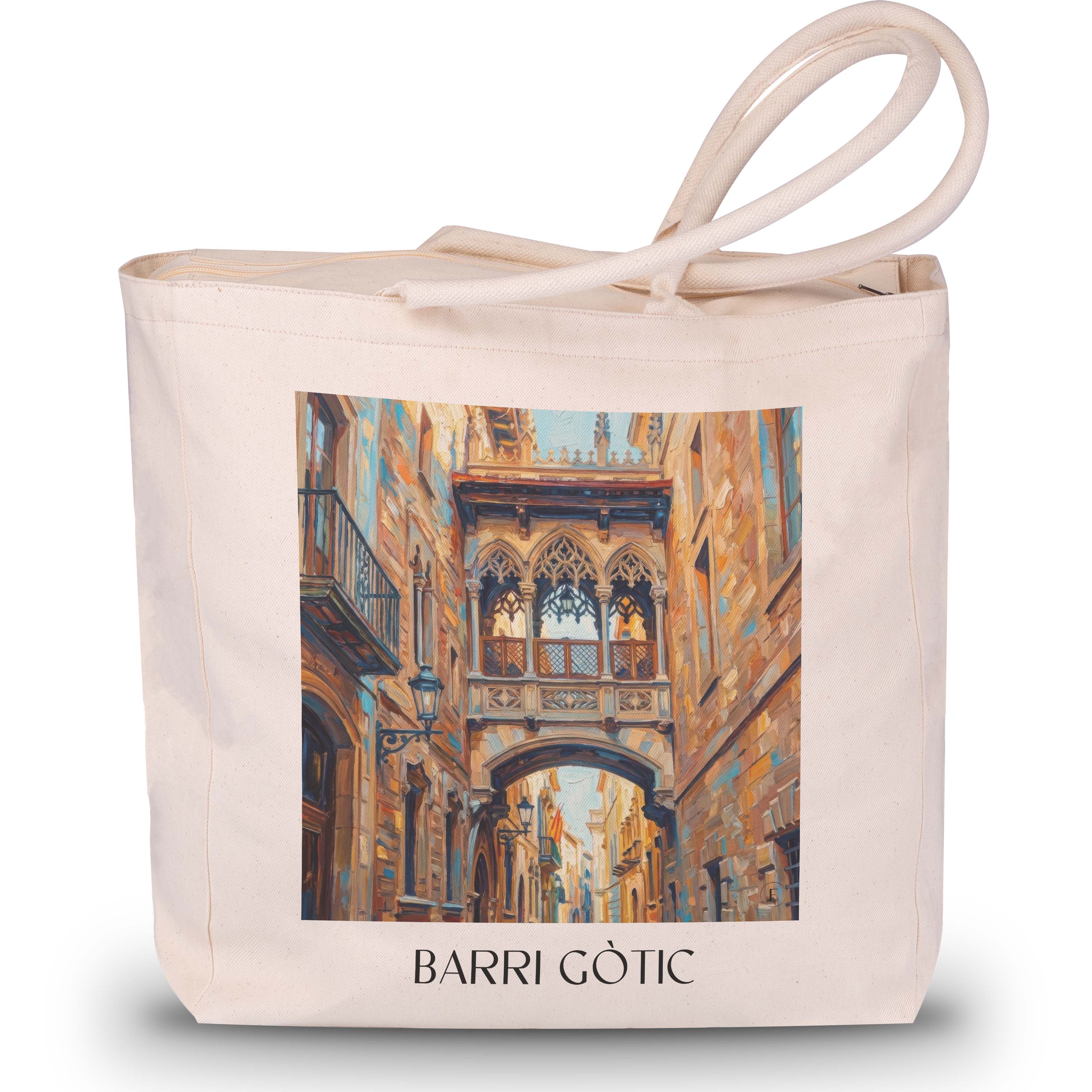 barri-gòtic-barcelona-spanien-einkaufstasche-oil-painting-oelgemaelde
