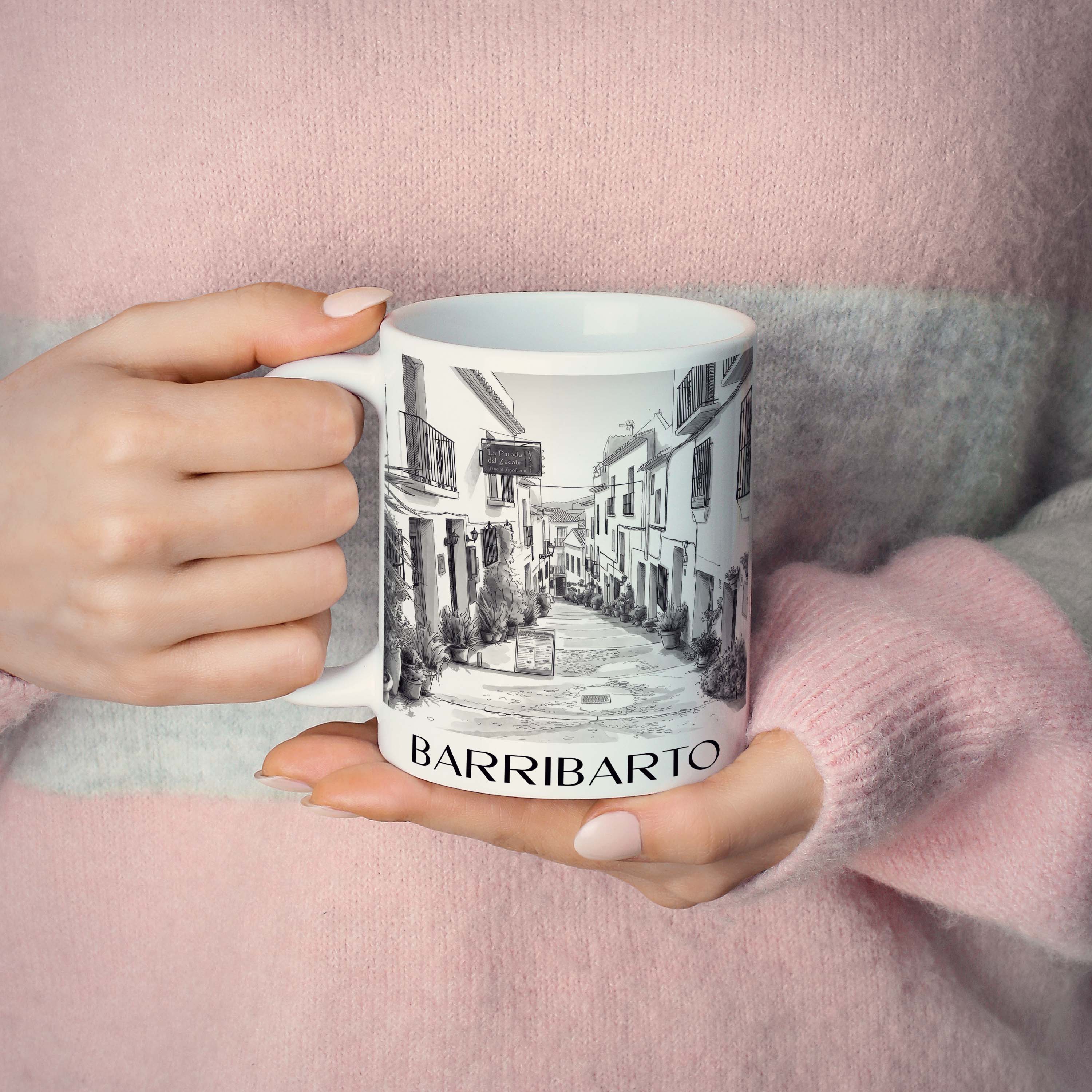 barribarto-frigiliana-spanien-kaffeebecher-aquarell-schwarz-weiss