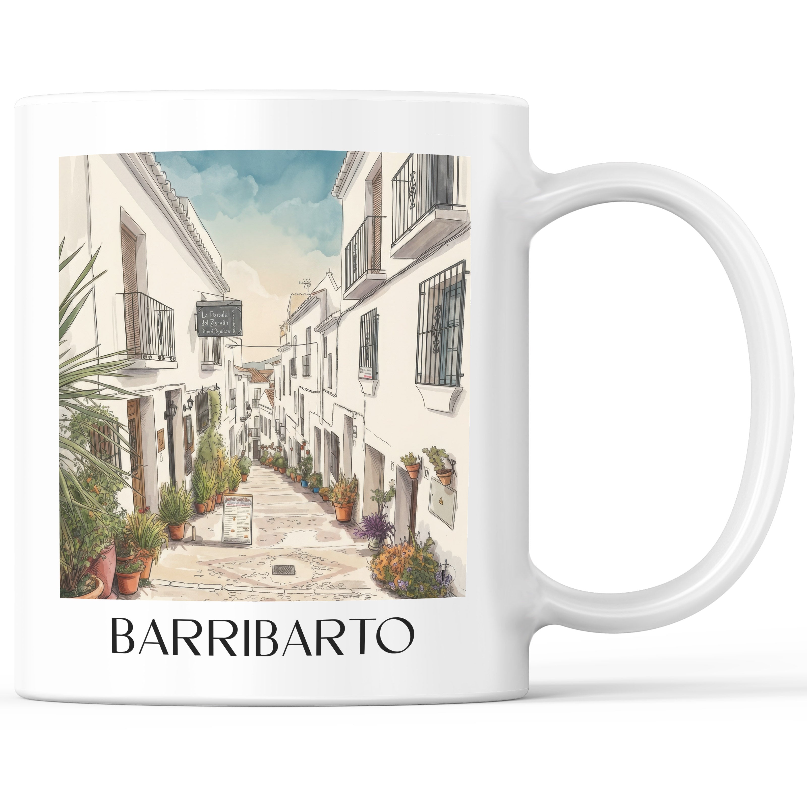Barribarto Kaffeebecher - Frigiliana - Spanien Becher - Kaffeetasse im Aquarell Stil - favplace