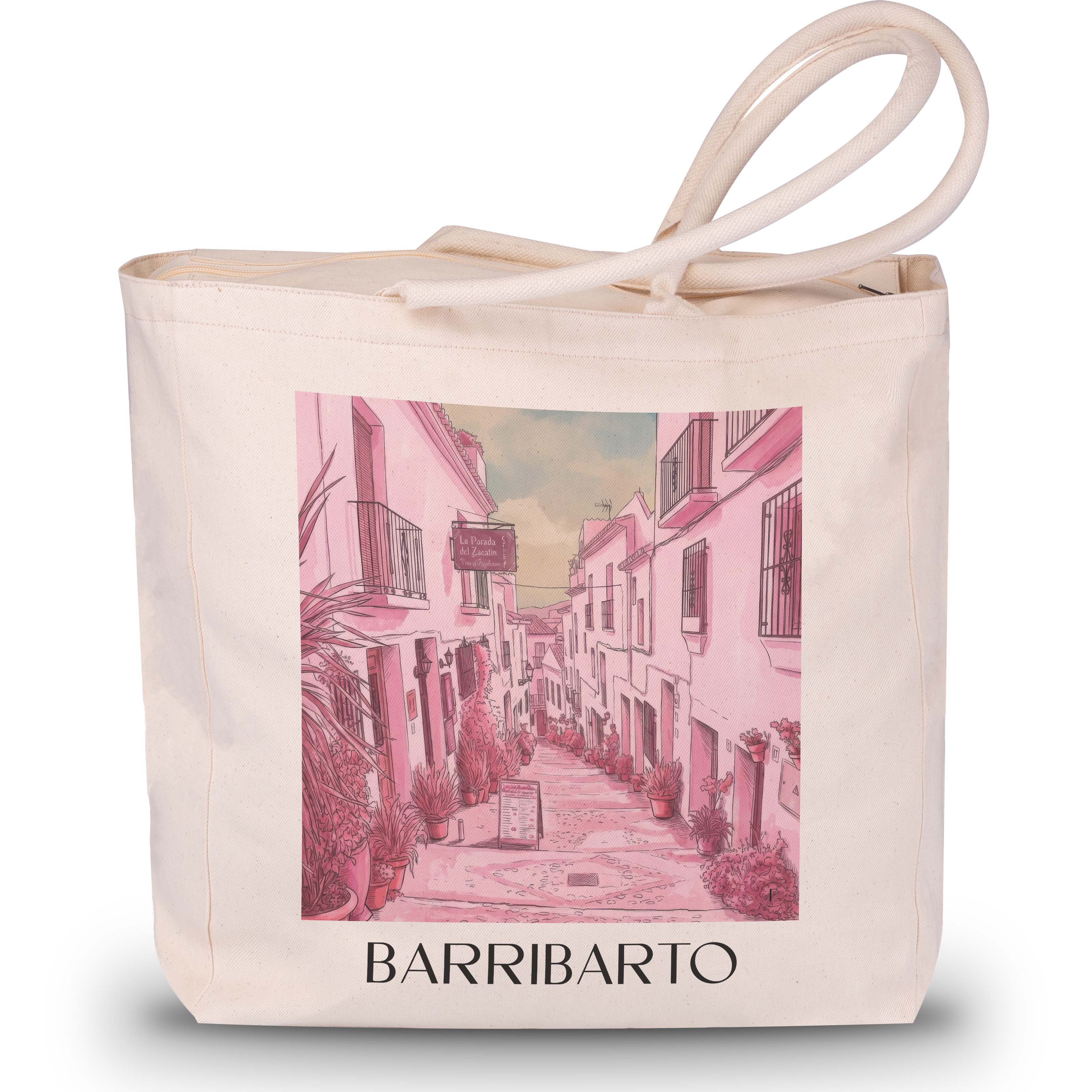 Barribarto Shopping Tasche - Frigiliana - Spanien Tote Bag - Einkaufstasche im Aquarell Pink Stil - favplace