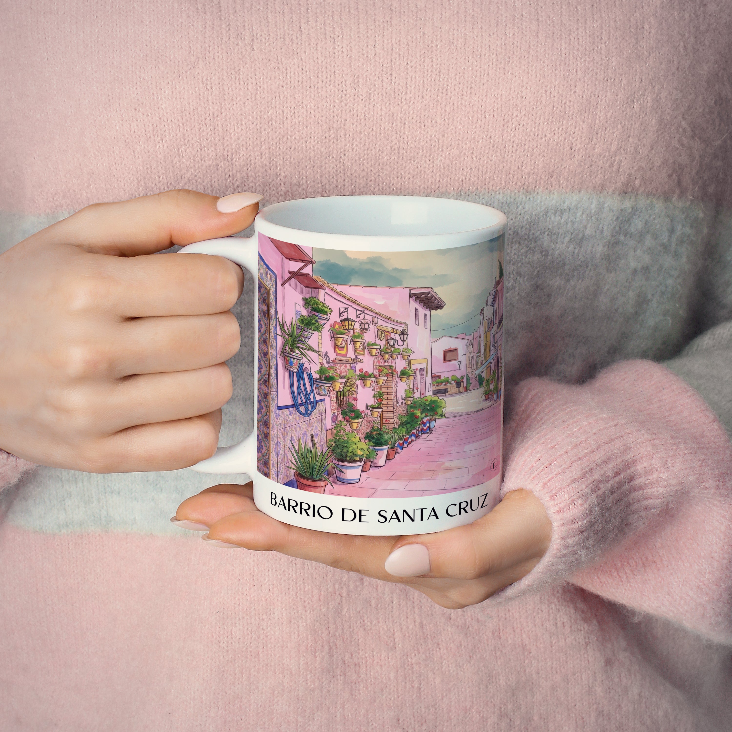 barrio-de-santa-cruz-alicante-spanien-kaffeebecher-aquarell-pink-rosa