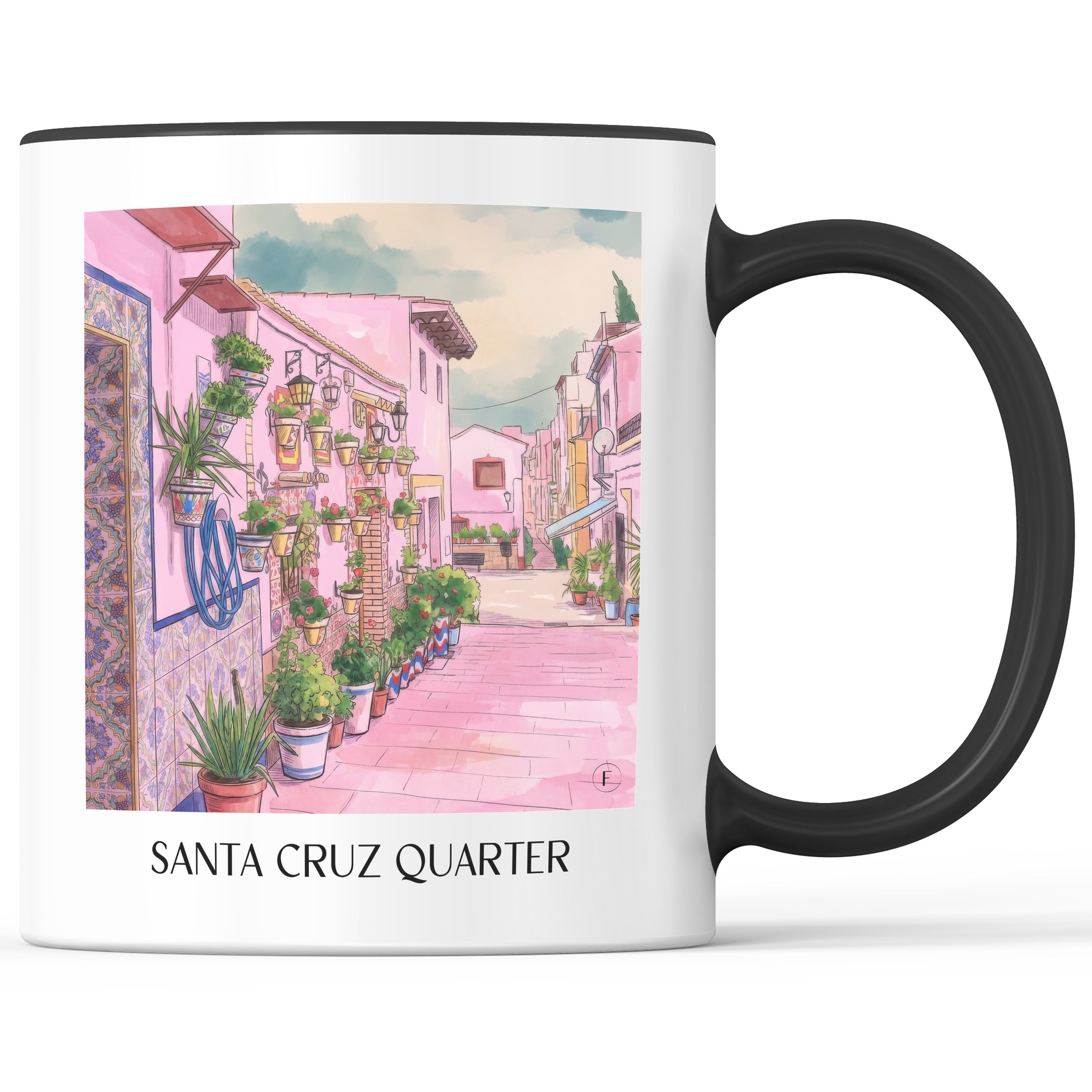 Barrio de Santa Cruz Kaffeebecher - Alicante - Spanien Becher - Kaffeetasse im Aquarell Pink Stil - favplace