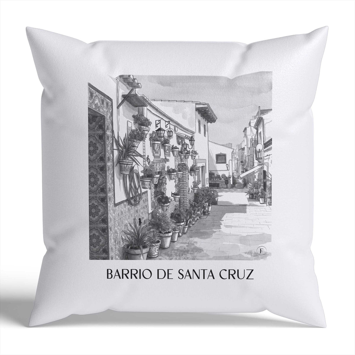 barrio-de-santa-cruz-alicante-spanien-kissenbezug-aquarell-schwarz-weiss