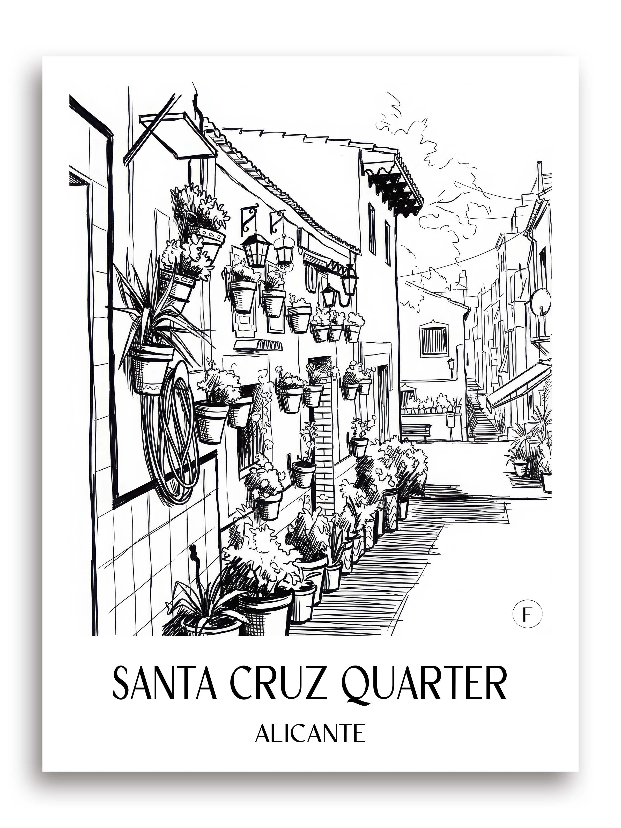 Barrio de Santa Cruz Poster - Alicante - Spanien Kunstdruck - Skizze von A4 bis A1 - favplace