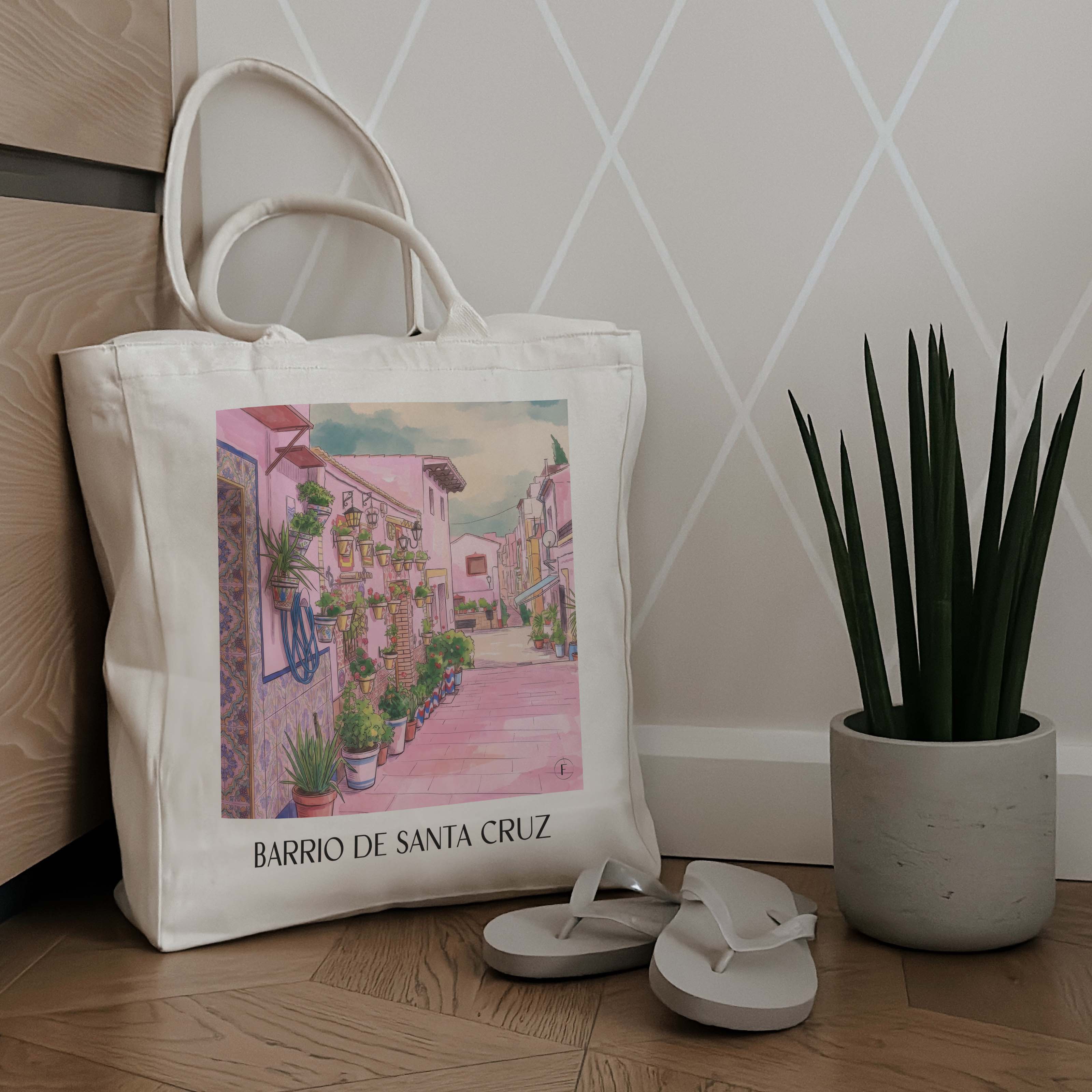 barrio-de-santa-cruz-alicante-spanien-einkaufstasche-aquarell-pink-rosa