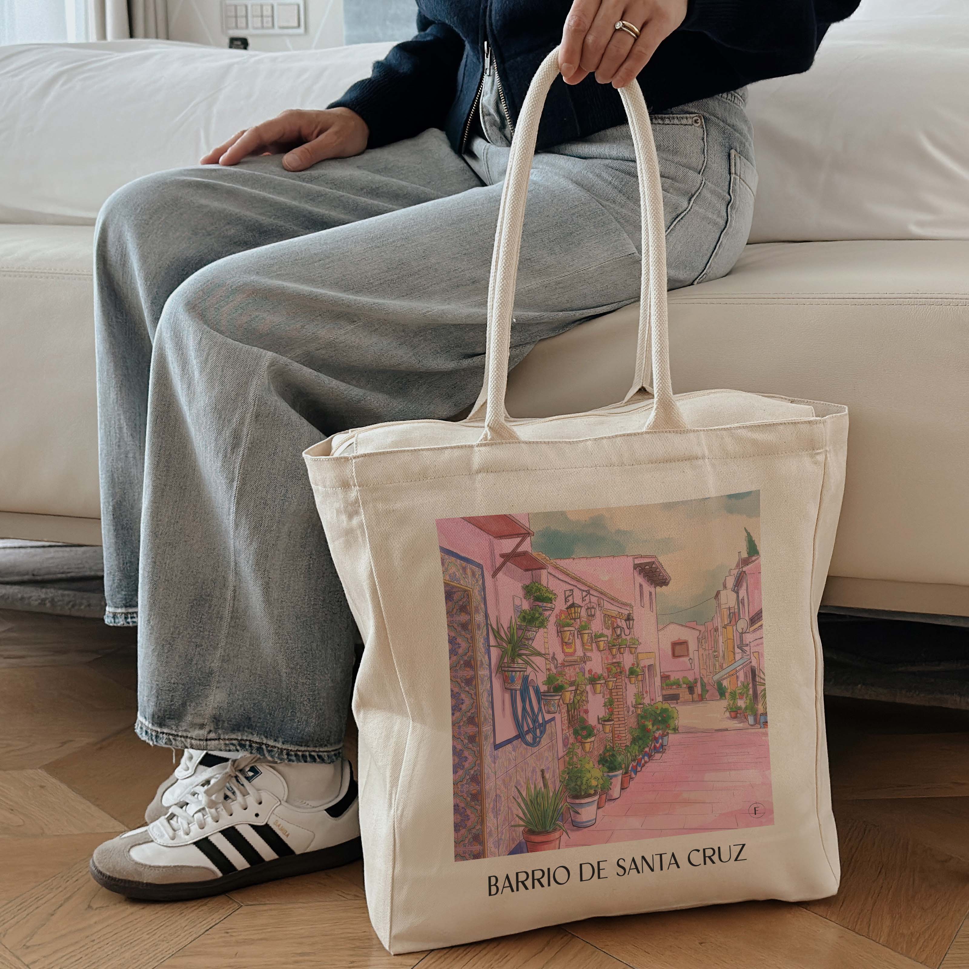 barrio-de-santa-cruz-alicante-spanien-einkaufstasche-aquarell-pink-rosa