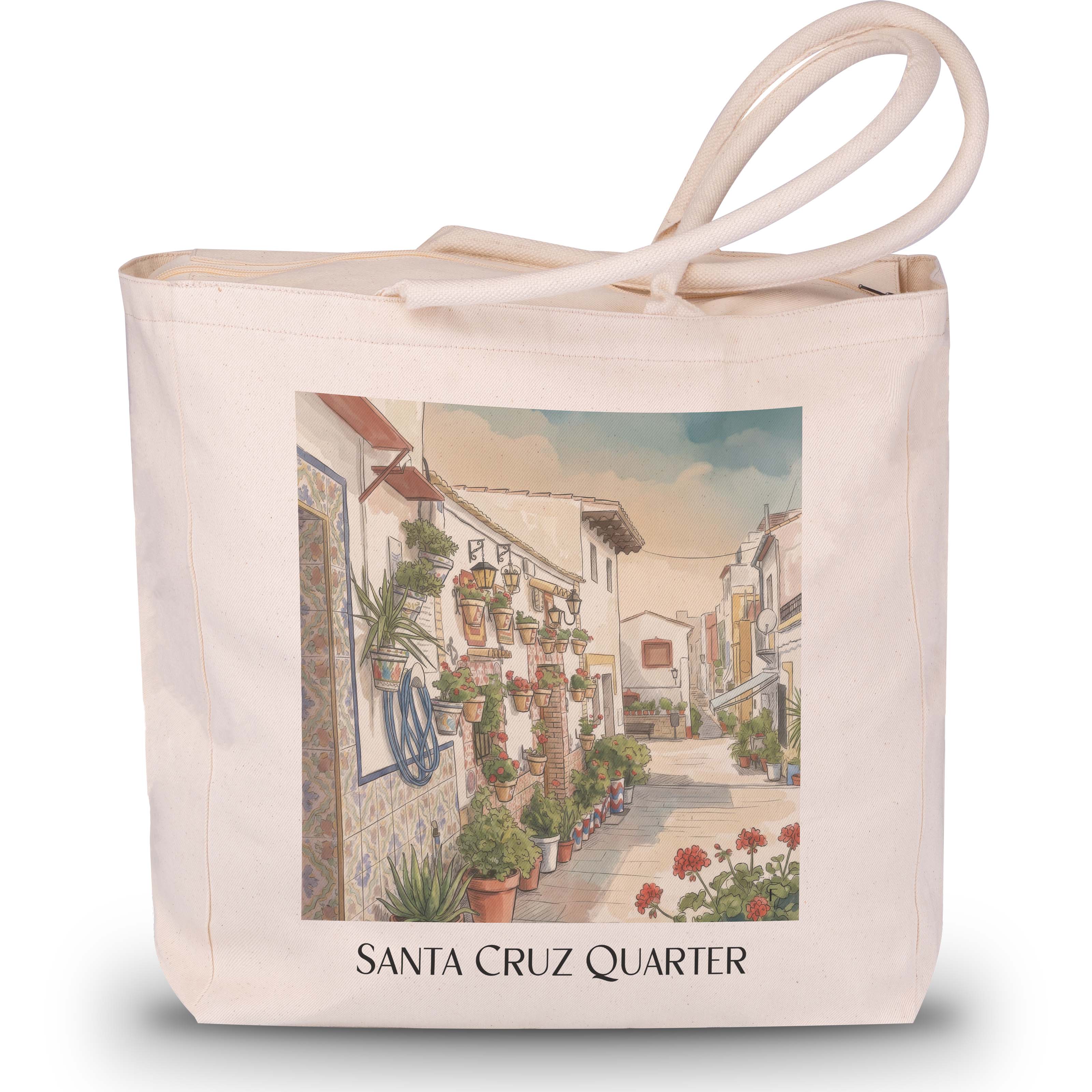 Barrio de Santa Cruz Shopping Tasche - Alicante - Spanien Tote Bag - Einkaufstasche im Aquarell Stil - favplace