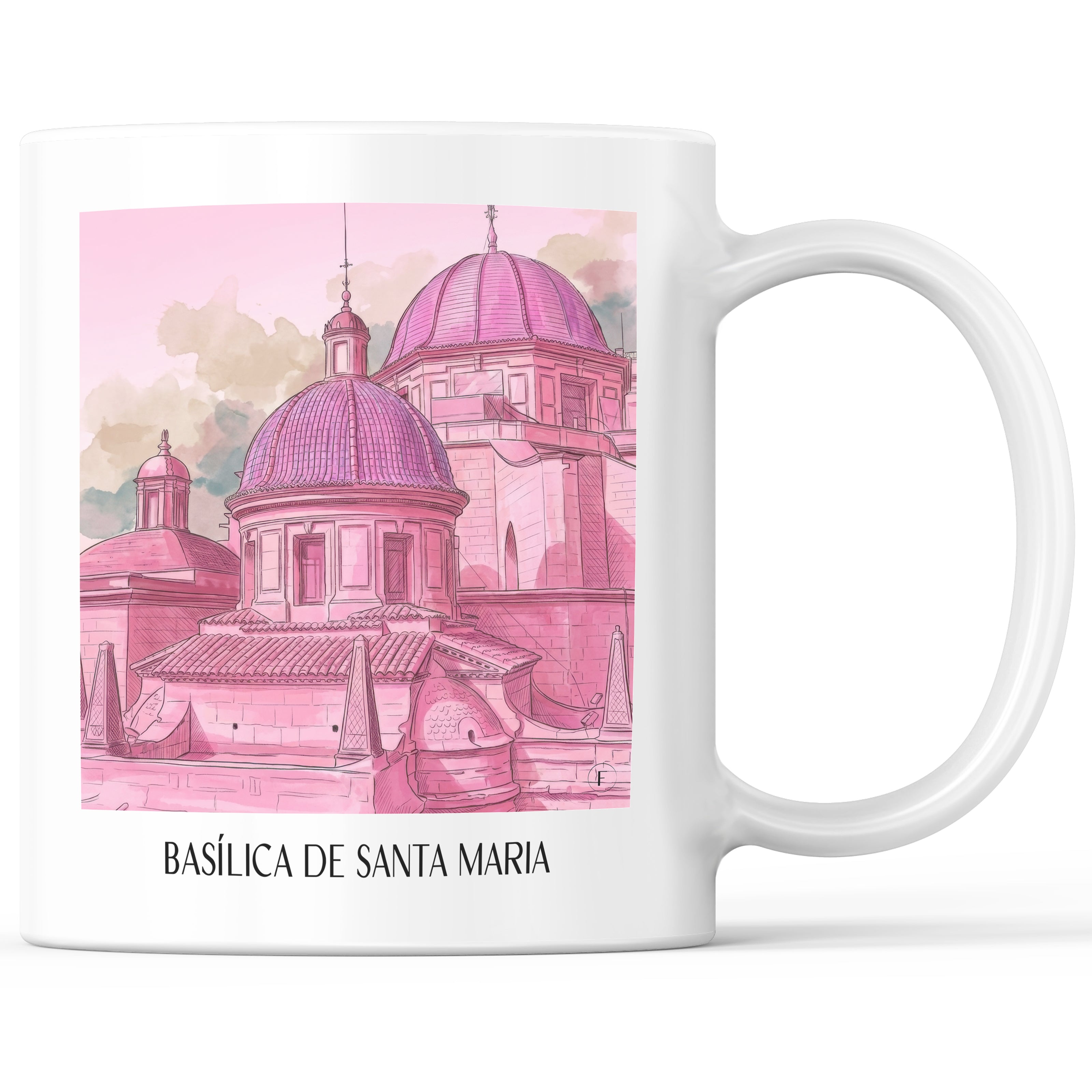 Basílica de Santa Maria Kaffeebecher - Elche - Spanien Becher - Kaffeetasse im Aquarell Pink Stil - favplace