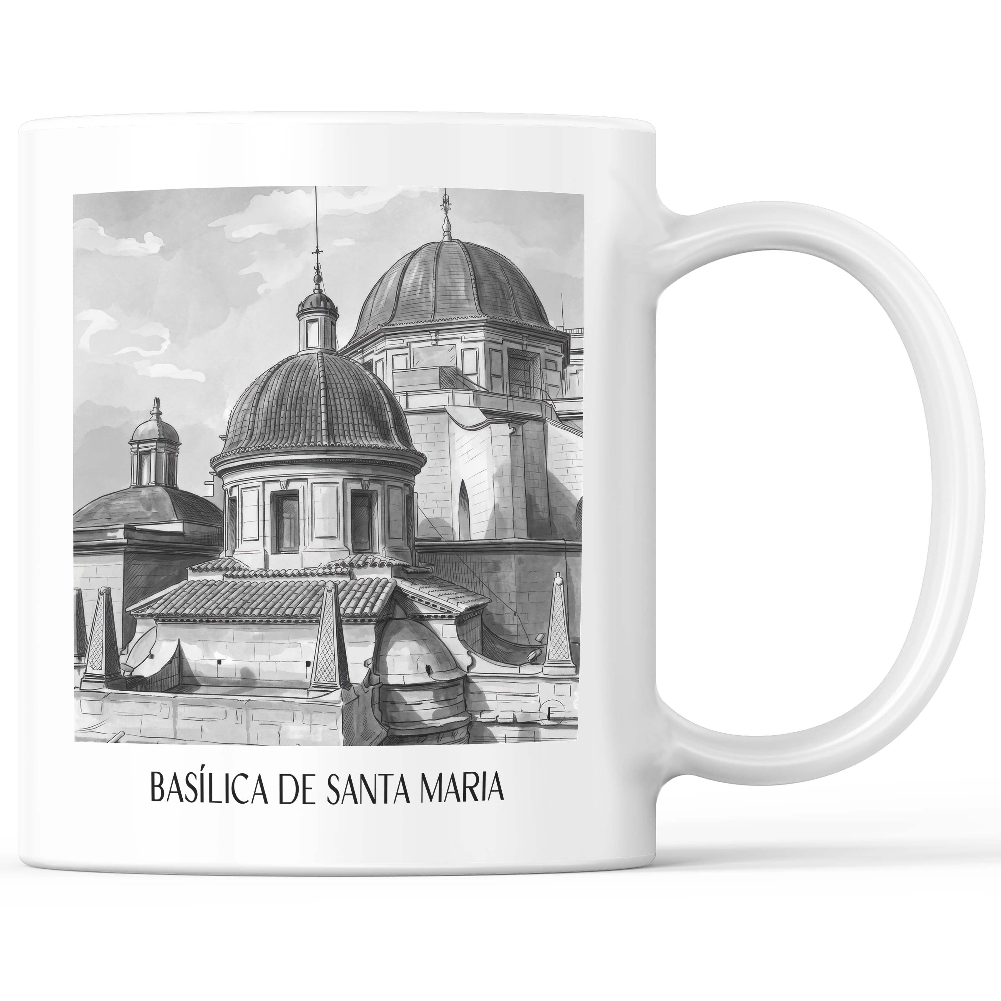 Basílica de Santa Maria Kaffeebecher - Elche - Spanien Becher - Kaffeetasse im Aquarell Schwarz-Weiß Stil - favplace