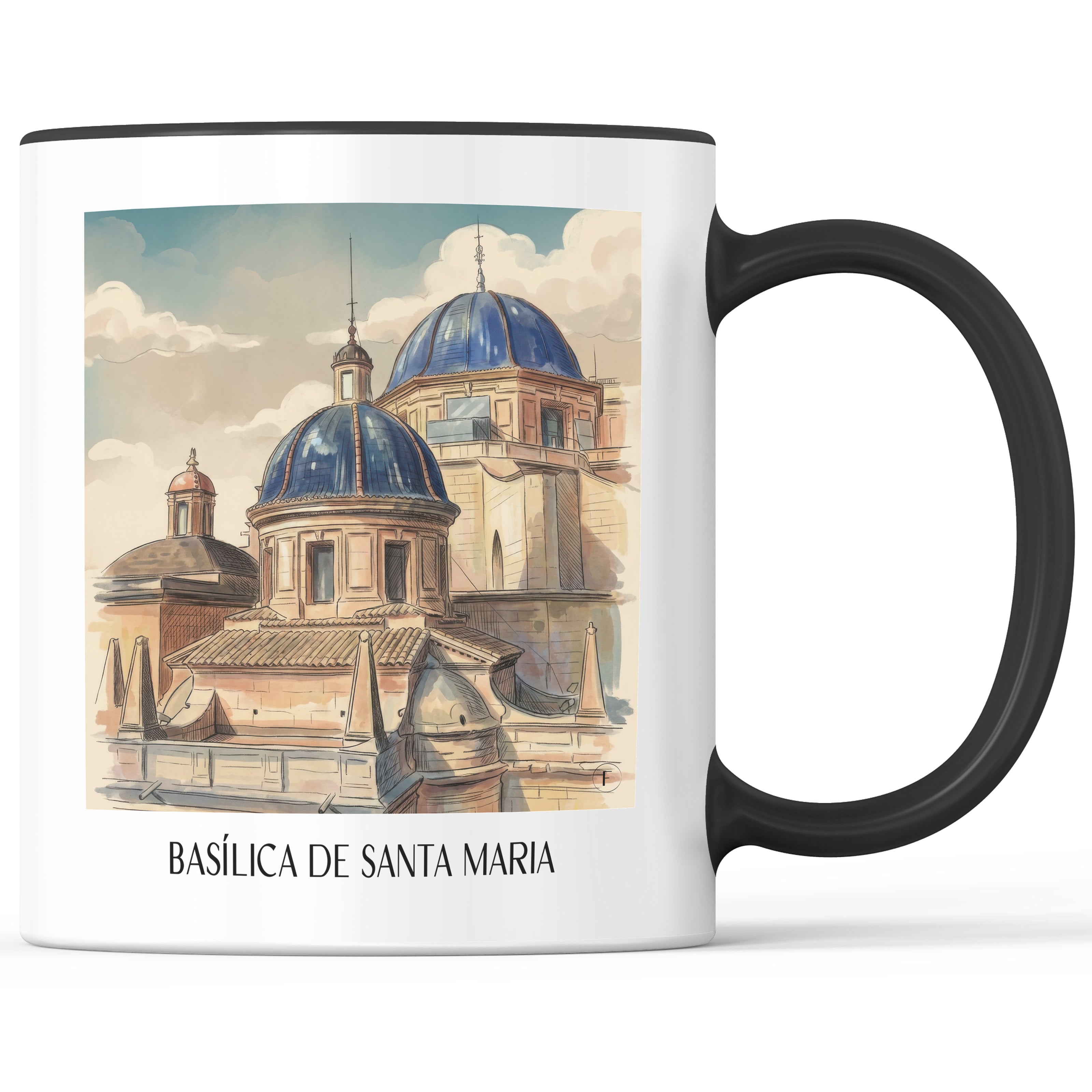 basílica-de-santa-maria-elche-spanien-kaffeebecher-aquarell