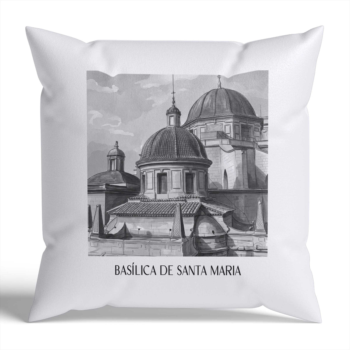 basílica-de-santa-maria-elche-spanien-kissenbezug-aquarell-schwarz-weiss