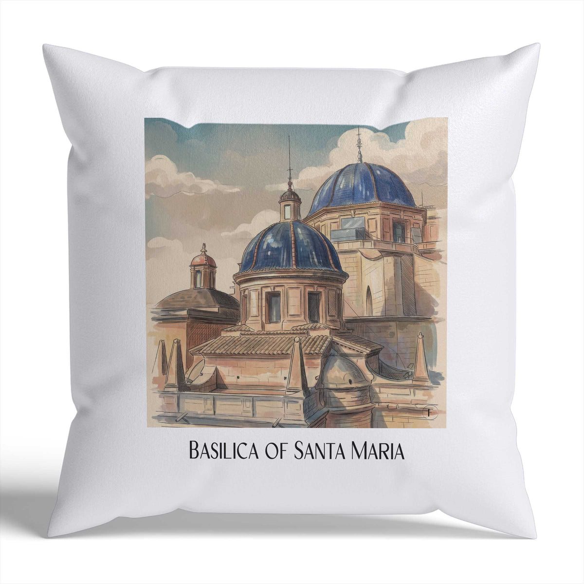 Basílica de Santa Maria Kissenhülle - Zierkissen Bezug - Elche - Spanien Kissen bzw. Kissenbezug im Aquarell Stil - favplace