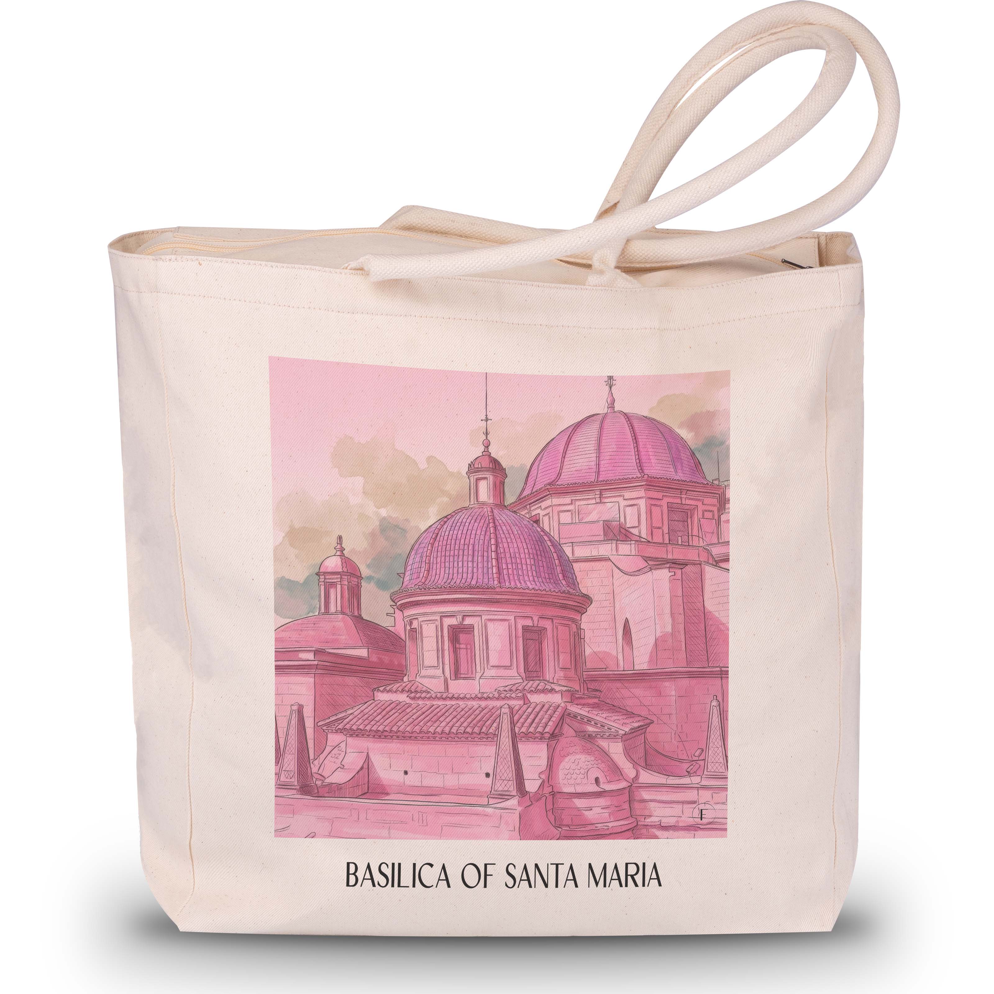 Basílica de Santa Maria Shopping Tasche - Elche - Spanien Tote Bag - Einkaufstasche im Aquarell Pink Stil - favplace