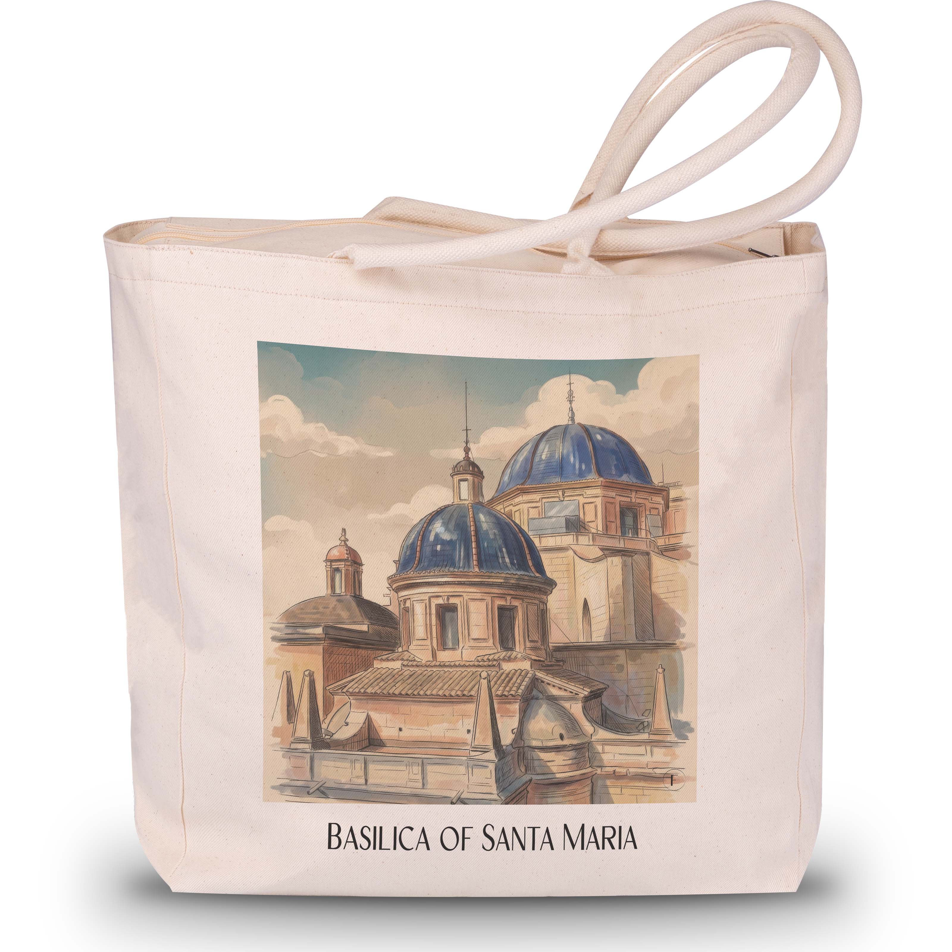 Basílica de Santa Maria Shopping Tasche - Elche - Spanien Tote Bag - Einkaufstasche im Aquarell Stil - favplace