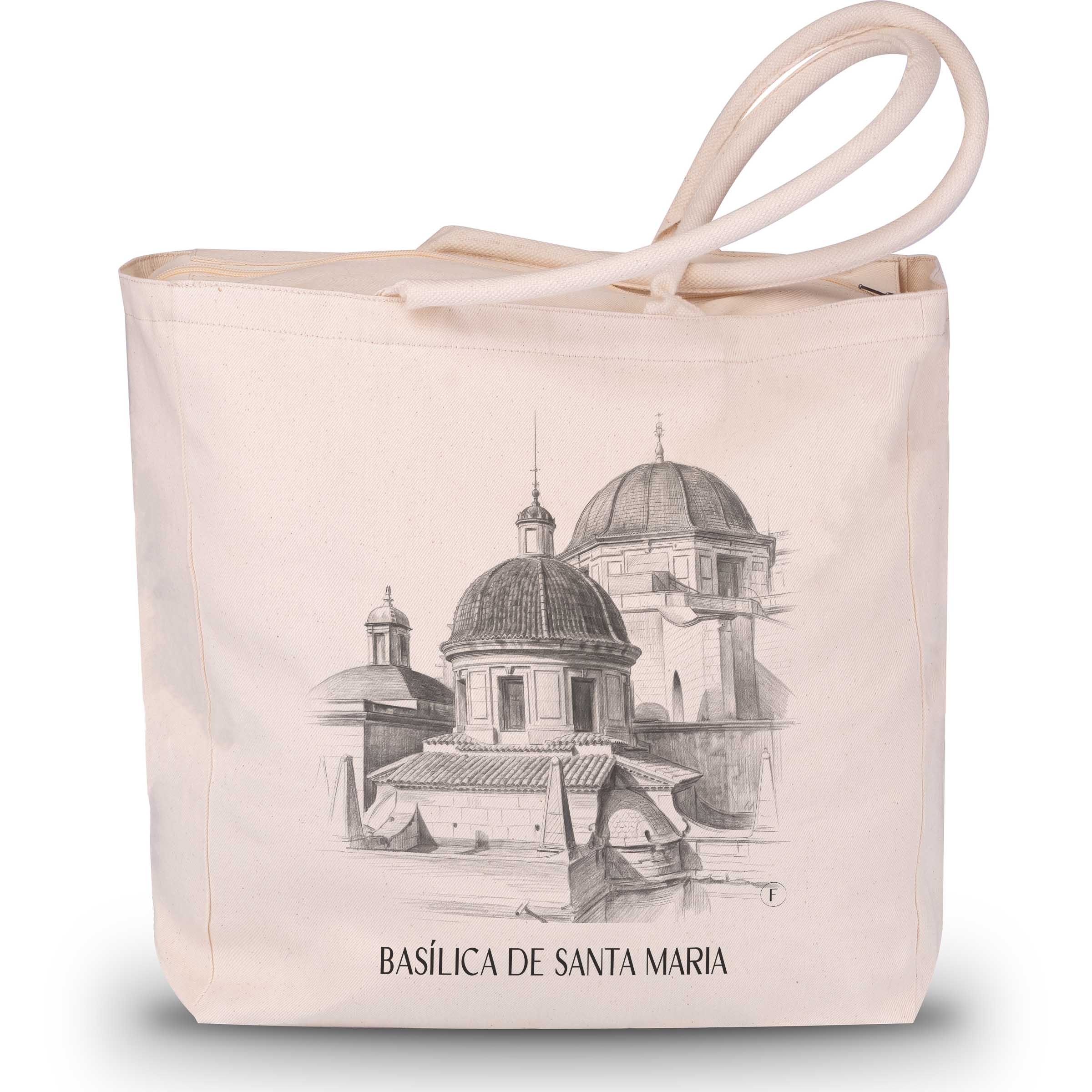basílica-de-santa-maria-elche-spanien-einkaufstasche-bleistift-zeichnung-drawing