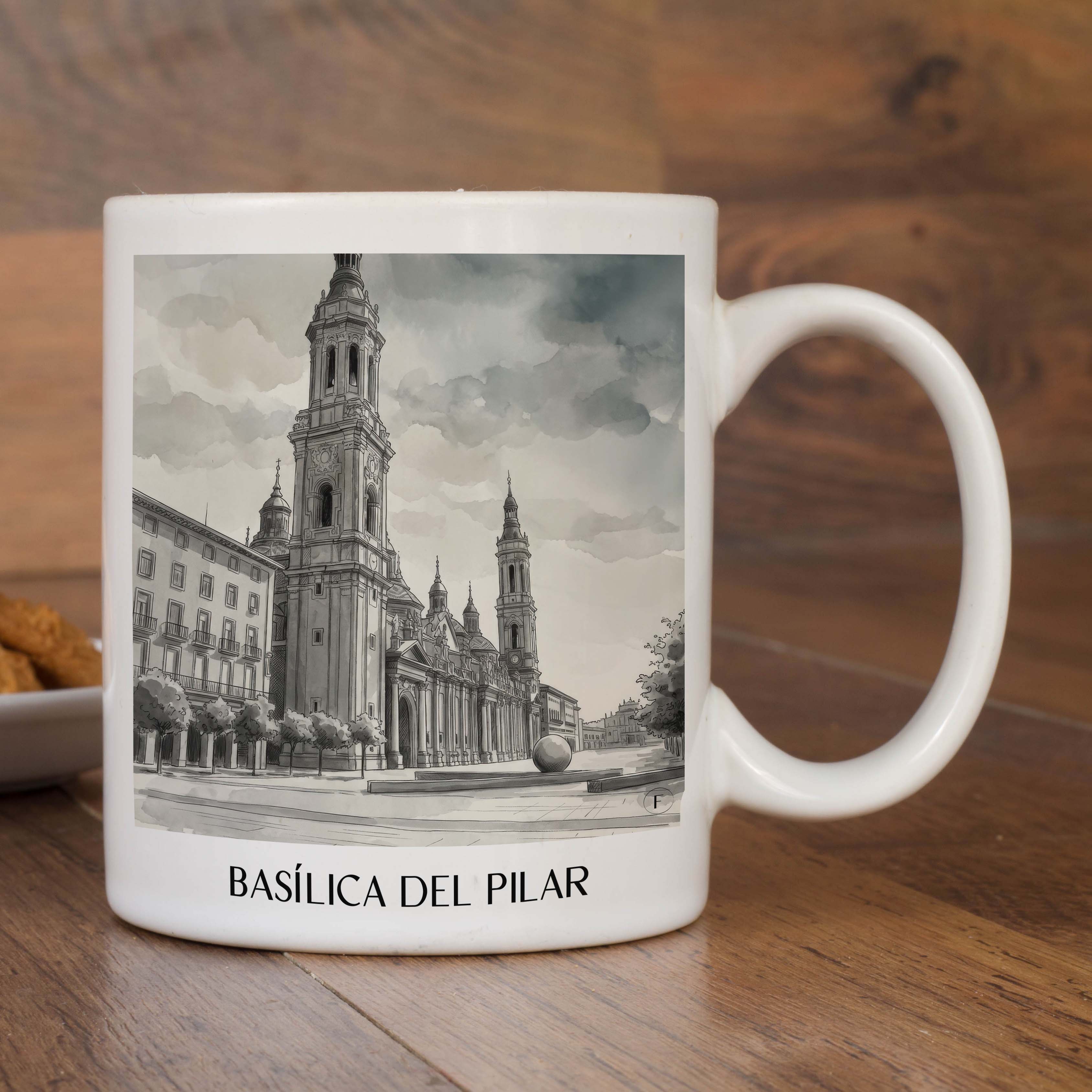 basílica-del-pilar-zaragoza-spanien-kaffeebecher-aquarell-schwarz-weiss