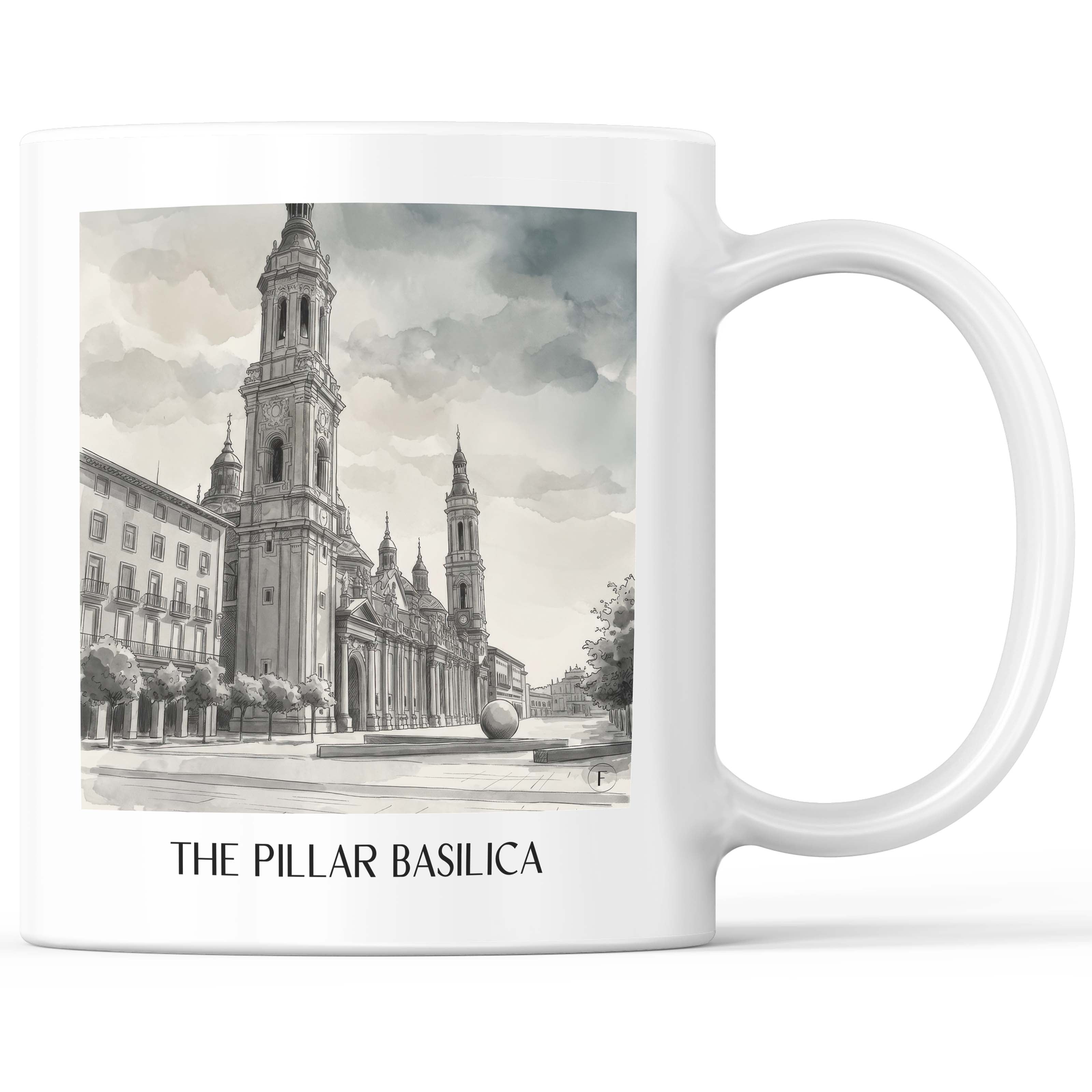 Basílica del Pilar Kaffeebecher - Zaragoza - Spanien Becher - Kaffeetasse im Aquarell Schwarz-Weiß Stil - favplace